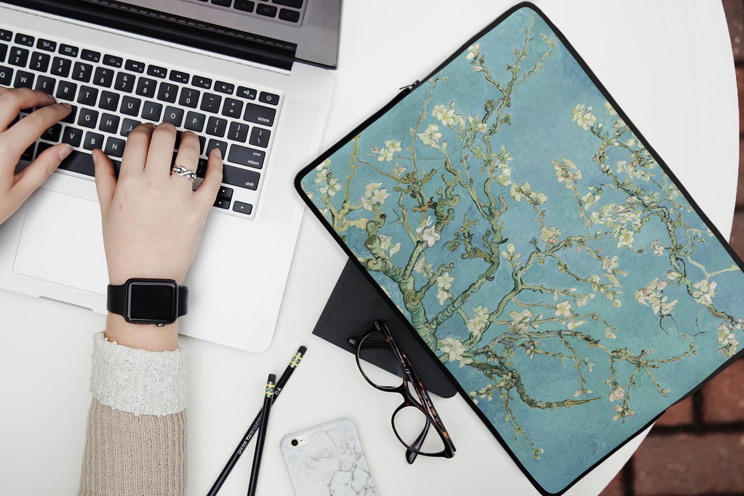 MuchoWow Laptop-Hülle Van Gogh - Mandelblüte - Alte Meister - Kunst - Vintage 13.3 Zoll, Laptopsleeve, weiches Innenfutter zum Schutz Kratzern, Laptoptasche