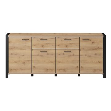 Lomadox Sideboard ACCRA-83, Taurus Eiche Nb. mit schwarzem Gestell 213/91/41 cm