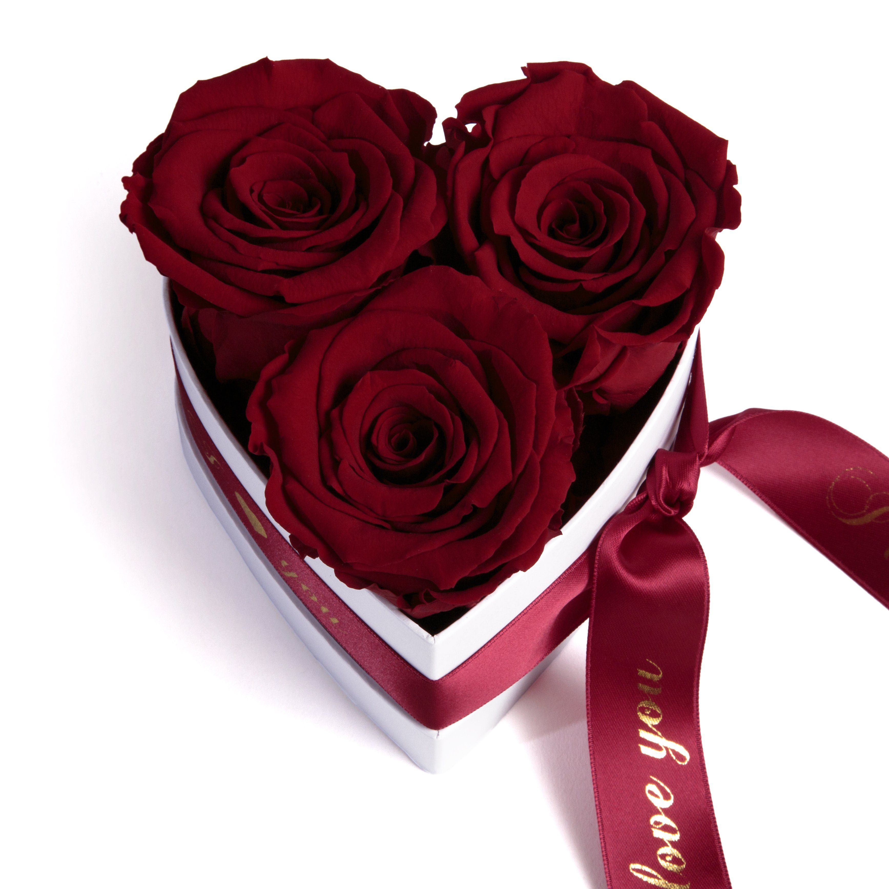 Kunstblume Rosenbox Herz 3 konservierte Infinity Rosen in Box I Love You Rose, ROSEMARIE SCHULZ Heidelberg, Höhe 8.5 cm, Valentinstag Geschenk für Sie, Made in Germany
