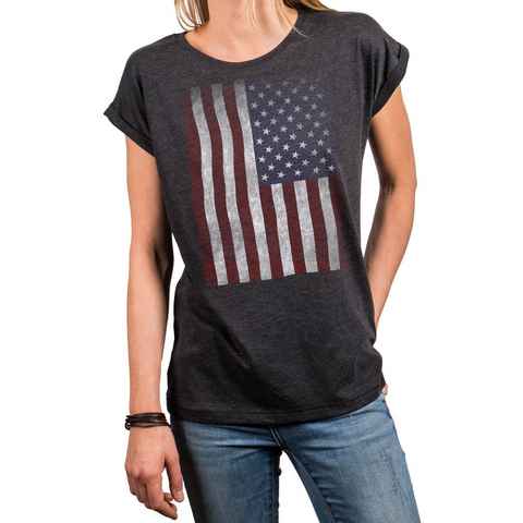MAKAYA Print-Shirt Damen USA Flagge Vintage Amerika Fahne Tunika Top Sommer Oberteile (Kurzarm, schwarz, grau, blau) Baumwolle, große Größen