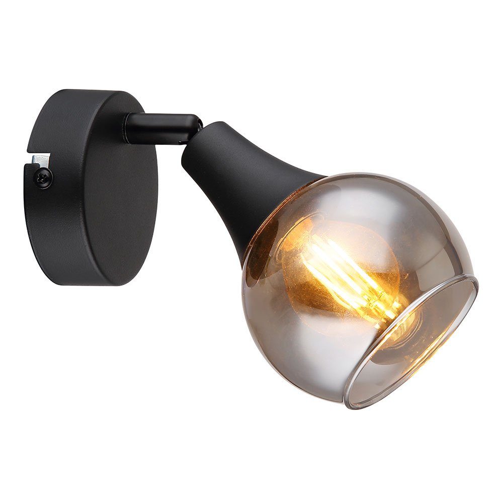 Leuchtmittel flammig Rauchglas Wandleuchte Globo Metall 1 Wandlampe Gartenstrahler, inklusive, LED nicht Wandstrahler