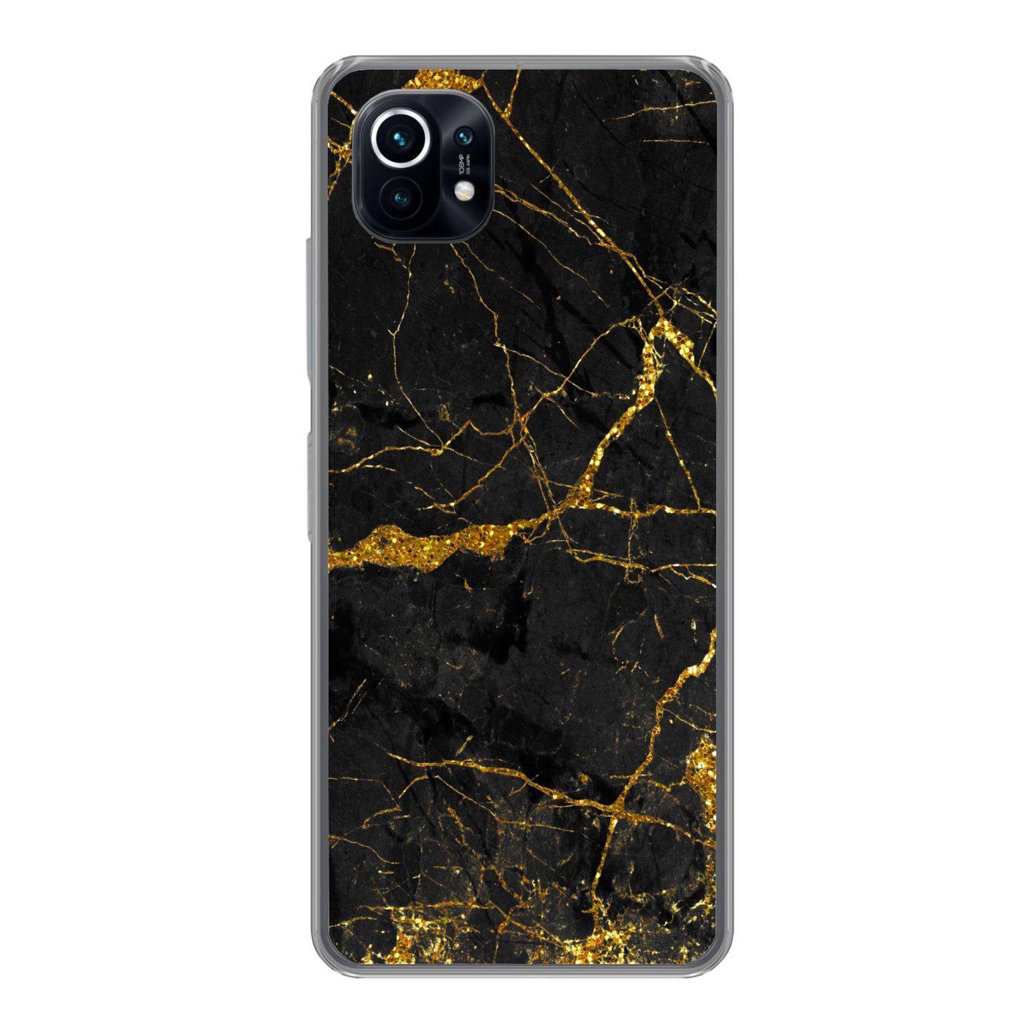 MuchoWow Handyhülle für Xiaomi Mi 11 Marmor - Gold - Schwarz - Marmoroptik - Luxus - Glitz, Phone Case, Silikon, Schutzhülle Dünn