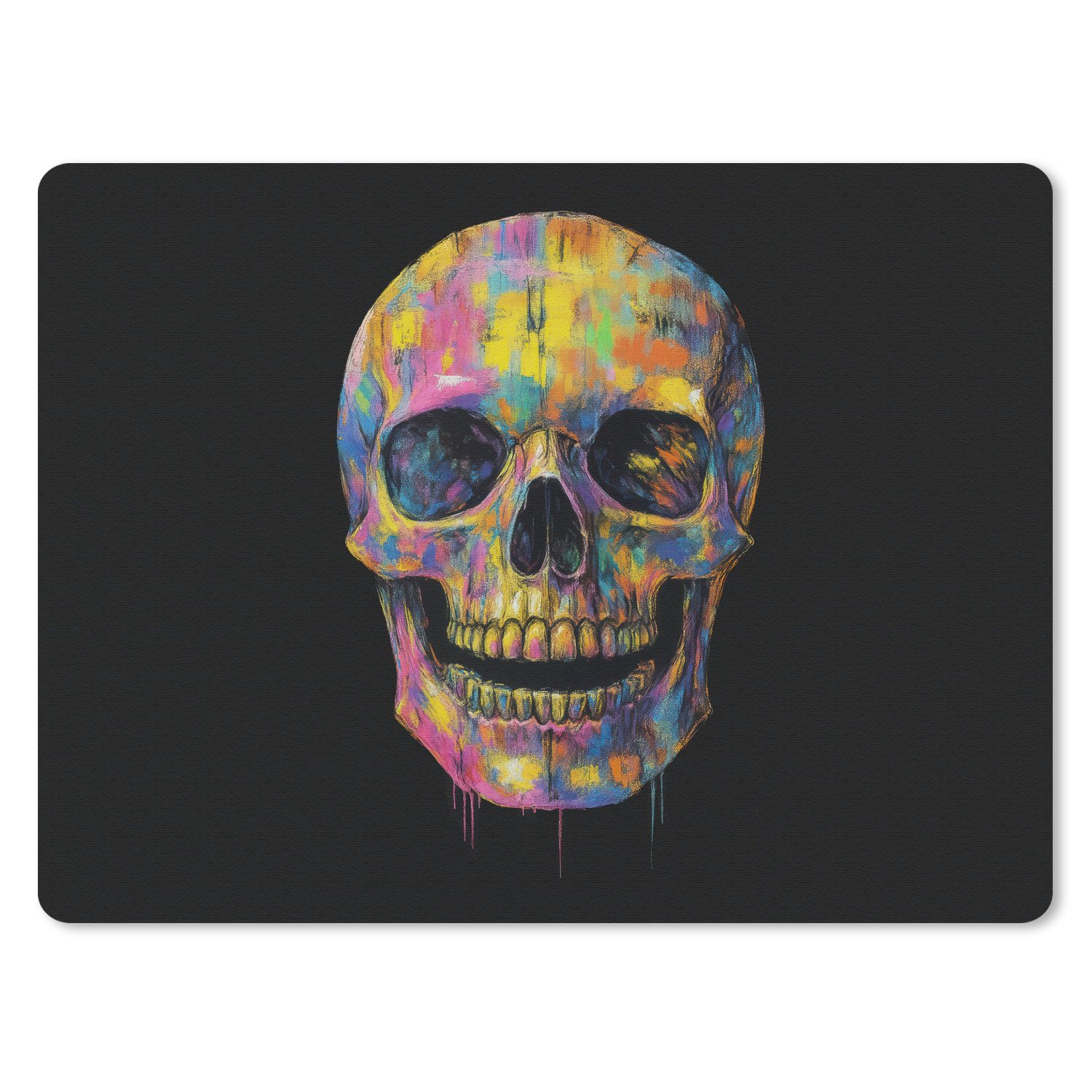 MuchoWow Mauspad Pinselstriche - Totenkopf - Farbenfroh - Abstrakt (1-St), Gaming, Mousepad Klein, Büro Zubehör, Mausunterlage, 23x19 cm