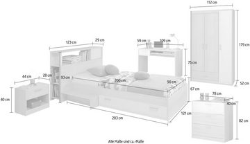 Parisot Jugendzimmer-Set Charly, (6-St., Bett, Anstellregal, Nachttisch, Kleiderschrank, Schreibtisch etc)