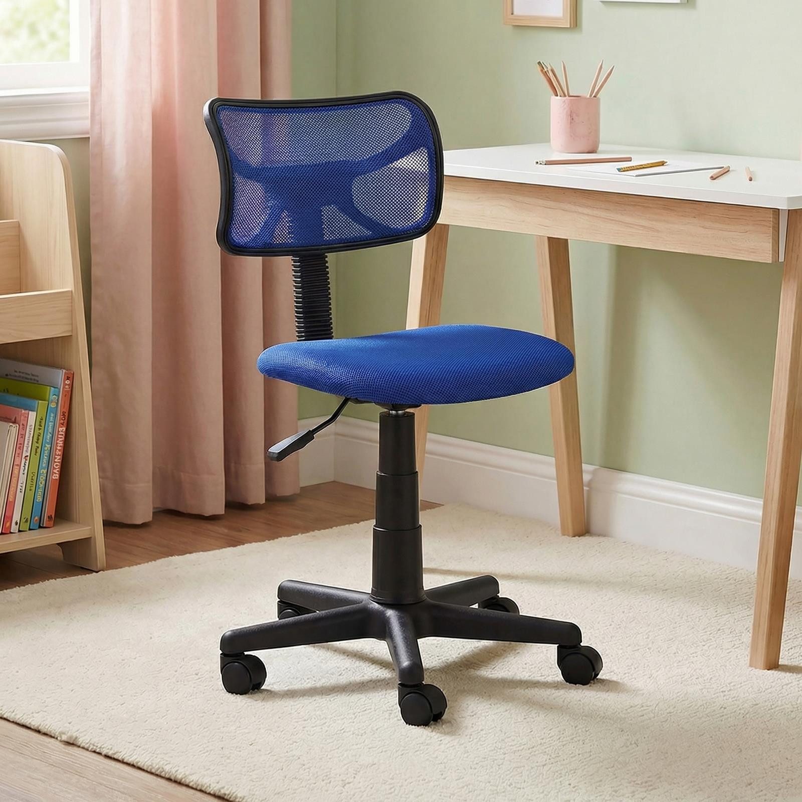 IDIMEX Schreibtischstuhl MILAN, Kinderzimmer Drehstuhl mit ergonomischer Rückenlehne atmungsaktiv Blau