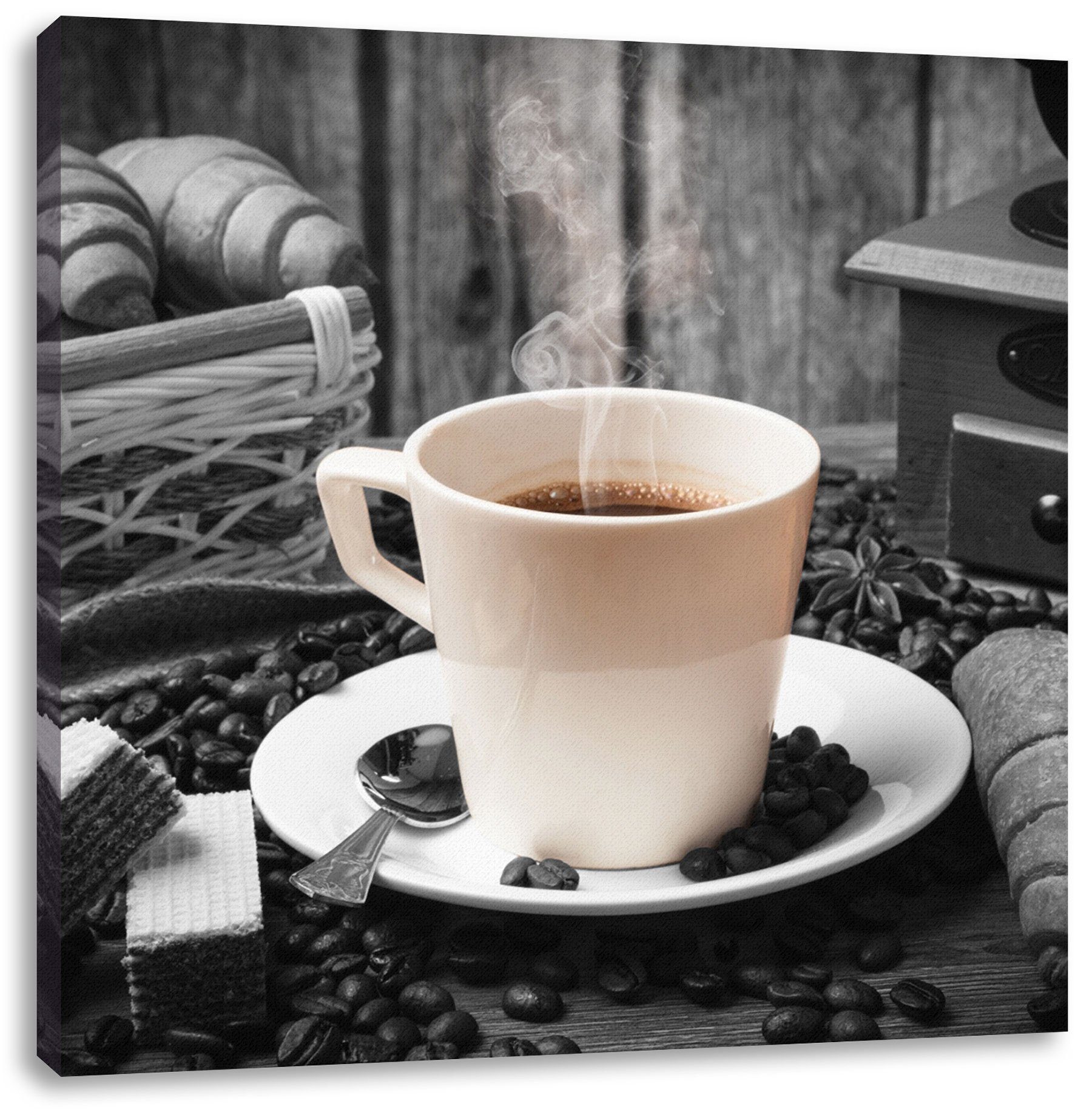 Kaffee, Kaffee St), aufgebrühter frisch aufgebrühter bespannt, Leinwandbild fertig inkl. frisch Leinwandbild (1 Pixxprint Zackenaufhänger