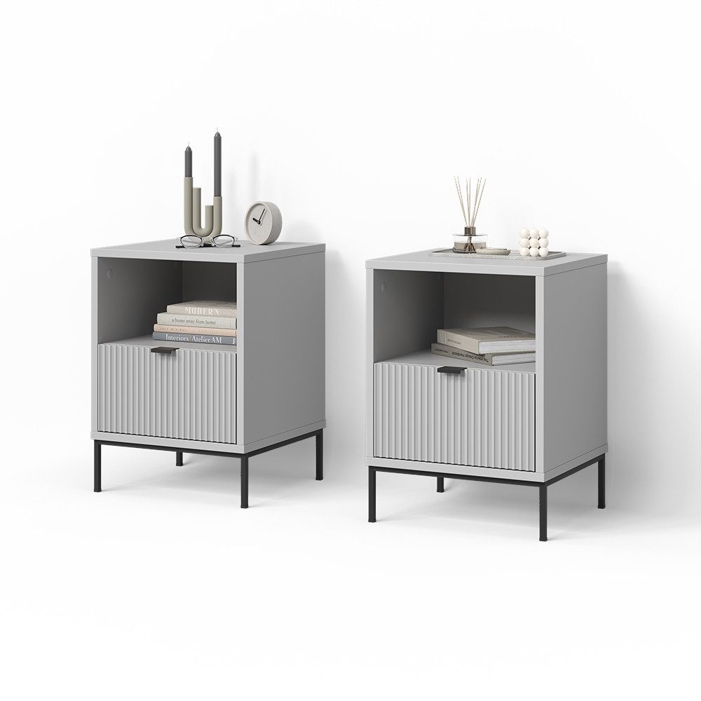 Livinity® Nachtschrank Aterno, Grau, 2er Set (2-St)