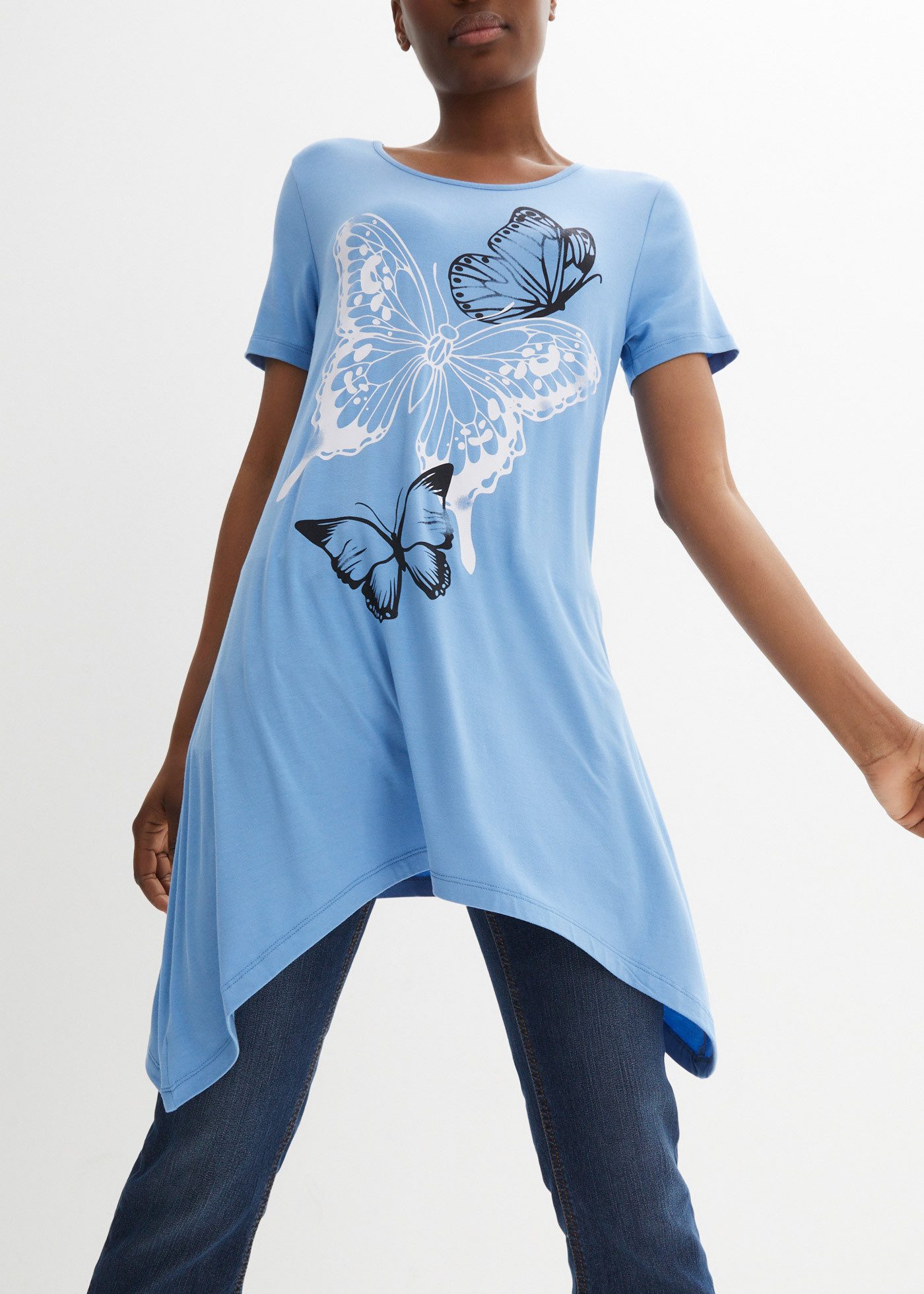 bonprix Longshirt lockere Passform, Kurzarm-Design, mit Schmetterlingsmuste günstig online kaufen