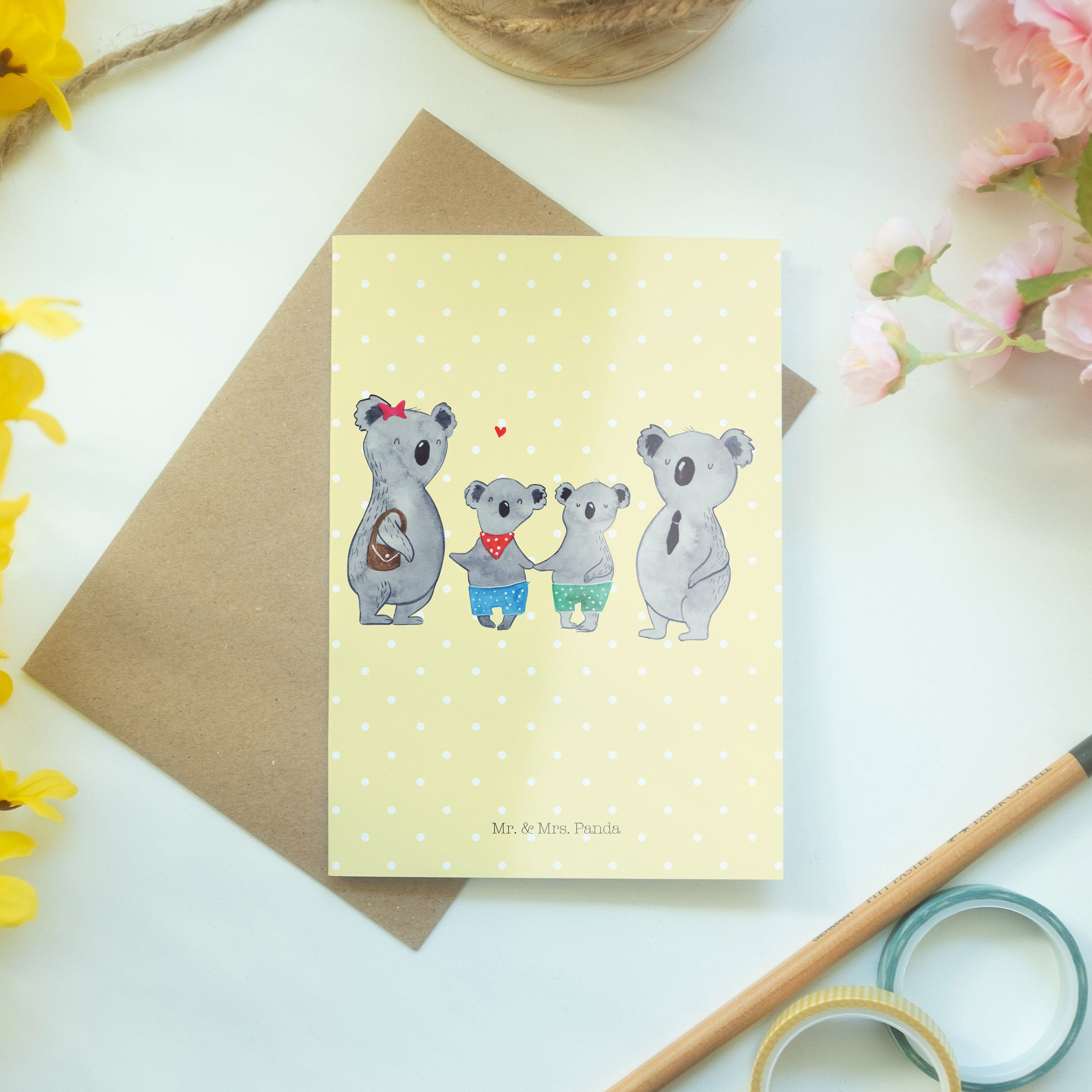 Grußkarte zwei Hochzeitskarte, Geschenk, Koalabä Mrs. & Panda Familie Pastell Mr. Gelb - Koala -