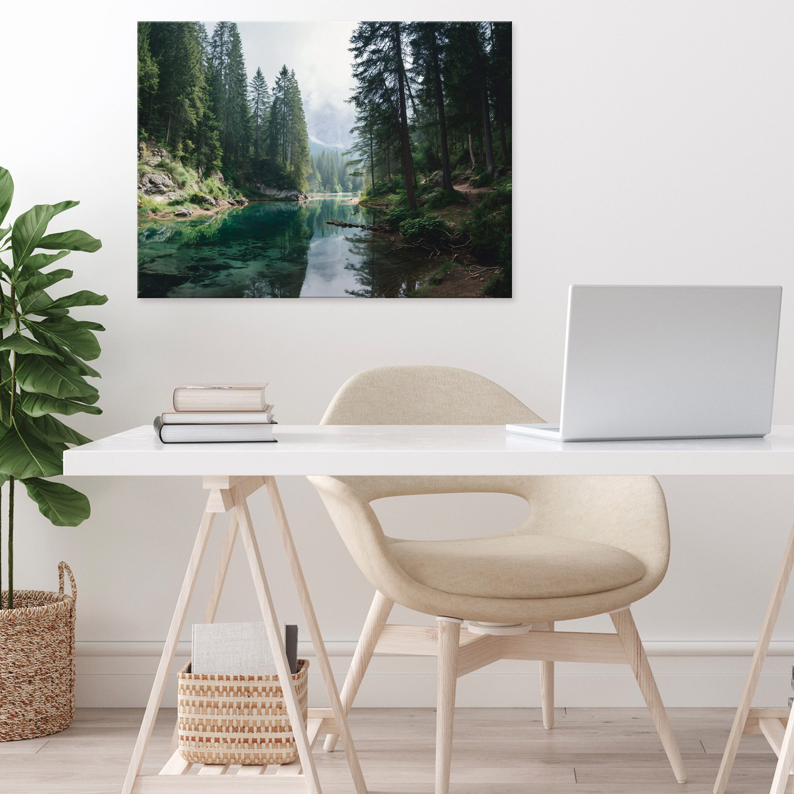 Wallarena Leinwandbild Wald Bäume - Grün - Modern - Schlafzimmer, Wald, 100x75x3cm