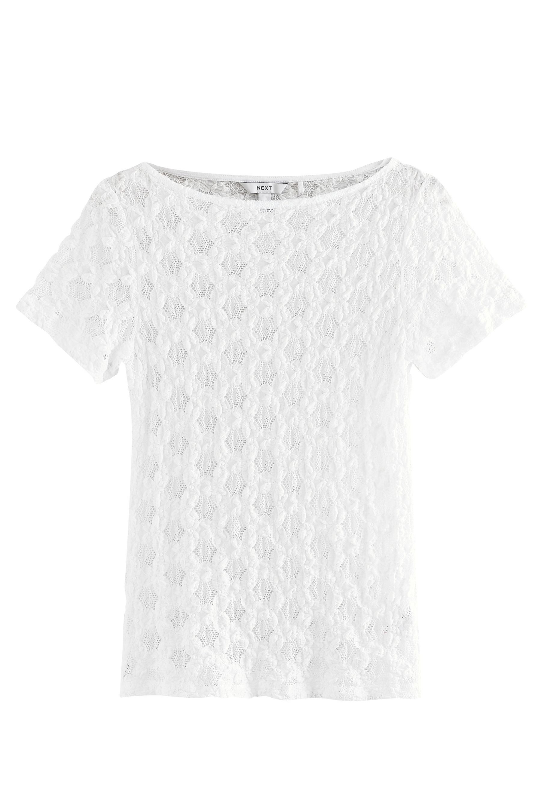 Next T-Shirt Kurzarm-T-Shirt mit Blumenspitze (1-tlg) günstig online kaufen