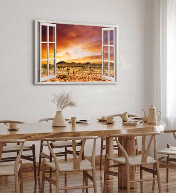 Sinus Art Leinwandbild Wandbild 120x80cm Fensterbild Australien Landschaft Wüste roter Himmel, (1 St)
