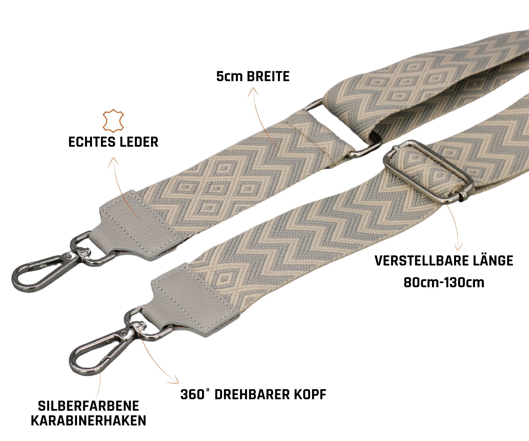 Adel Bags Schulterriemen Taschengurt,Verstellbarer Taschenriemen, 5cm Breiter Schultergurt hergestellt in Italien