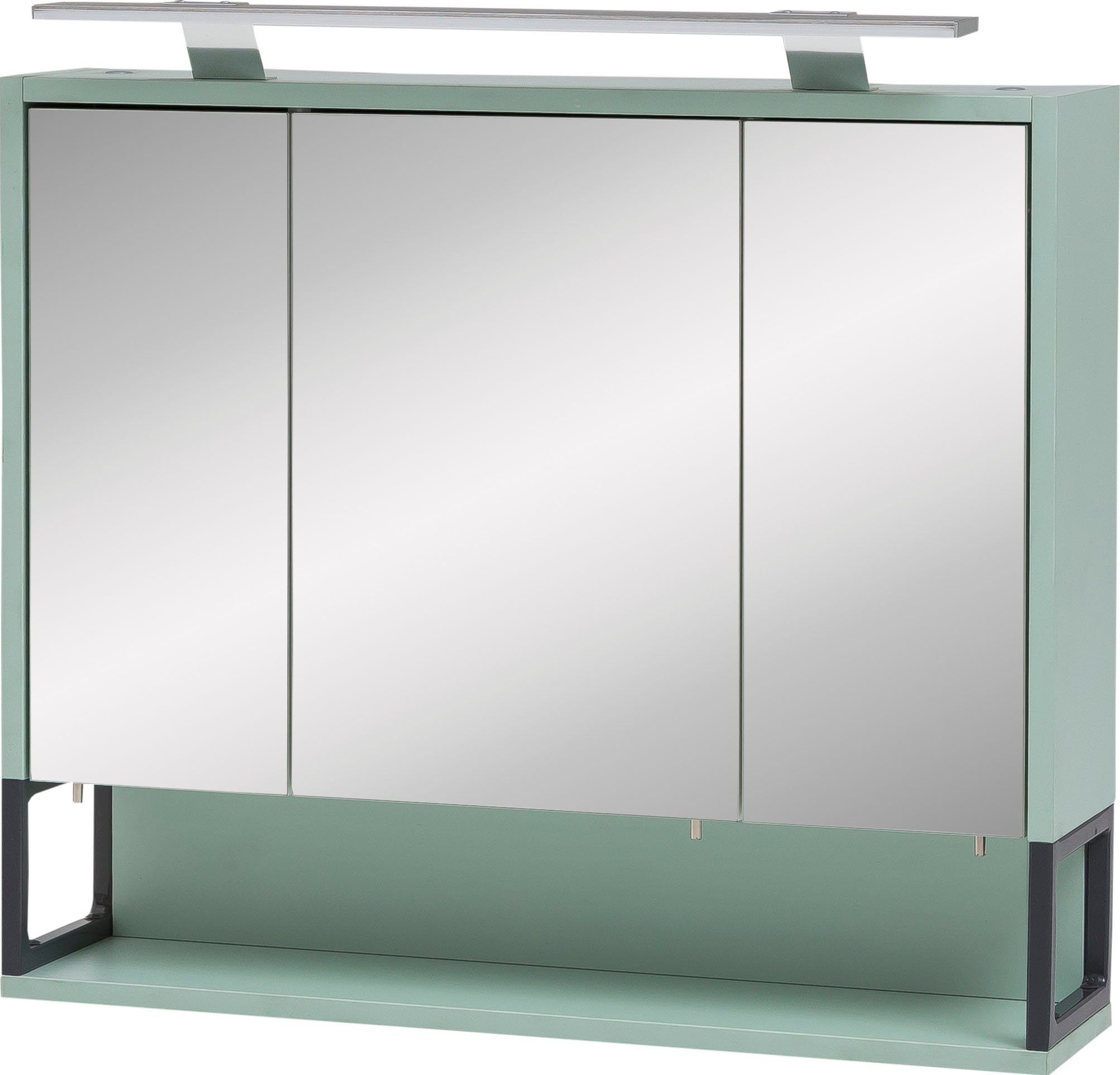 Schildmeyer Spiegelschrank Limone Breite LED-Beleuchtung, 70 3-türig, mint mint Schalter-/Steckdosenbox cm, 