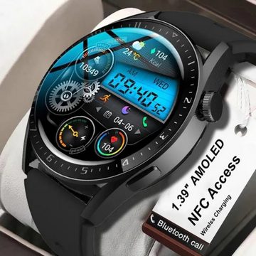 Manike HK85 Elegant Blutdruckmonitor Herzfrequenzmessung BT Call AMOLED Smartwatch (1,69" HD Voll Touchscreen cm) Spar - Set, mit wechselband aus weichem Silikon und Ladenkabel, Herzfrequenzmesser, Analyse von EKG-Daten, Blutdruckmessgerät