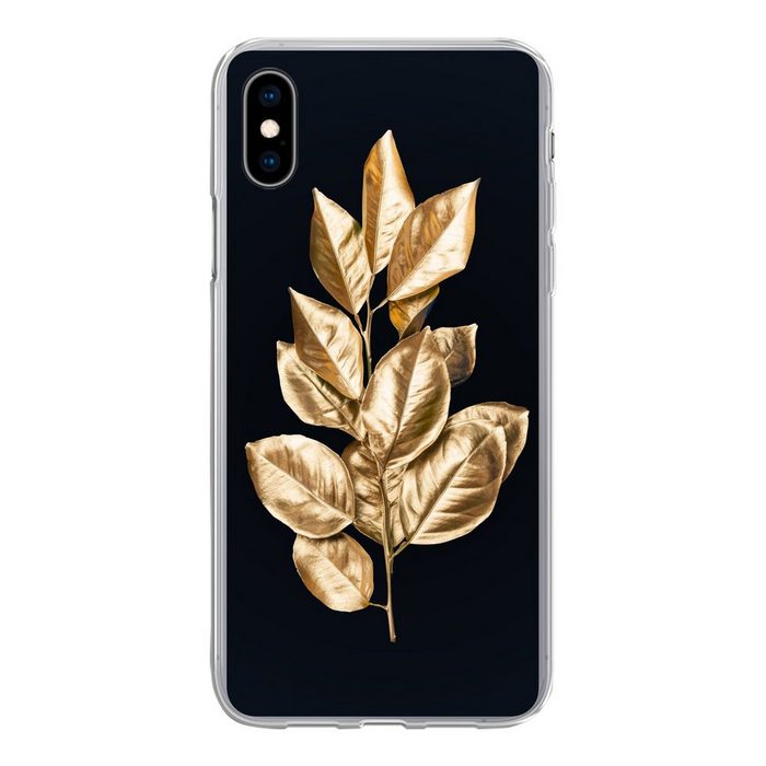 MuchoWow Handyhülle Pflanze - Blätter - Gold - Schwarz - Luxus Handyhülle Apple iPhone Xs Max Smartphone-Bumper Print Handy