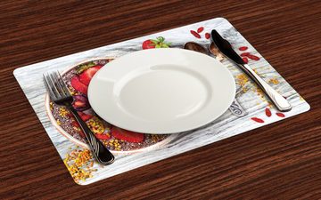 Platzset, Waschbare Stoff Esszimmer Küche Tischdekorations Digitaldruck, Abakuhaus, (4-teilig, 4 Teilig-St., Set aus 4x), Erdnussbutter Frühstück Foods Bowl