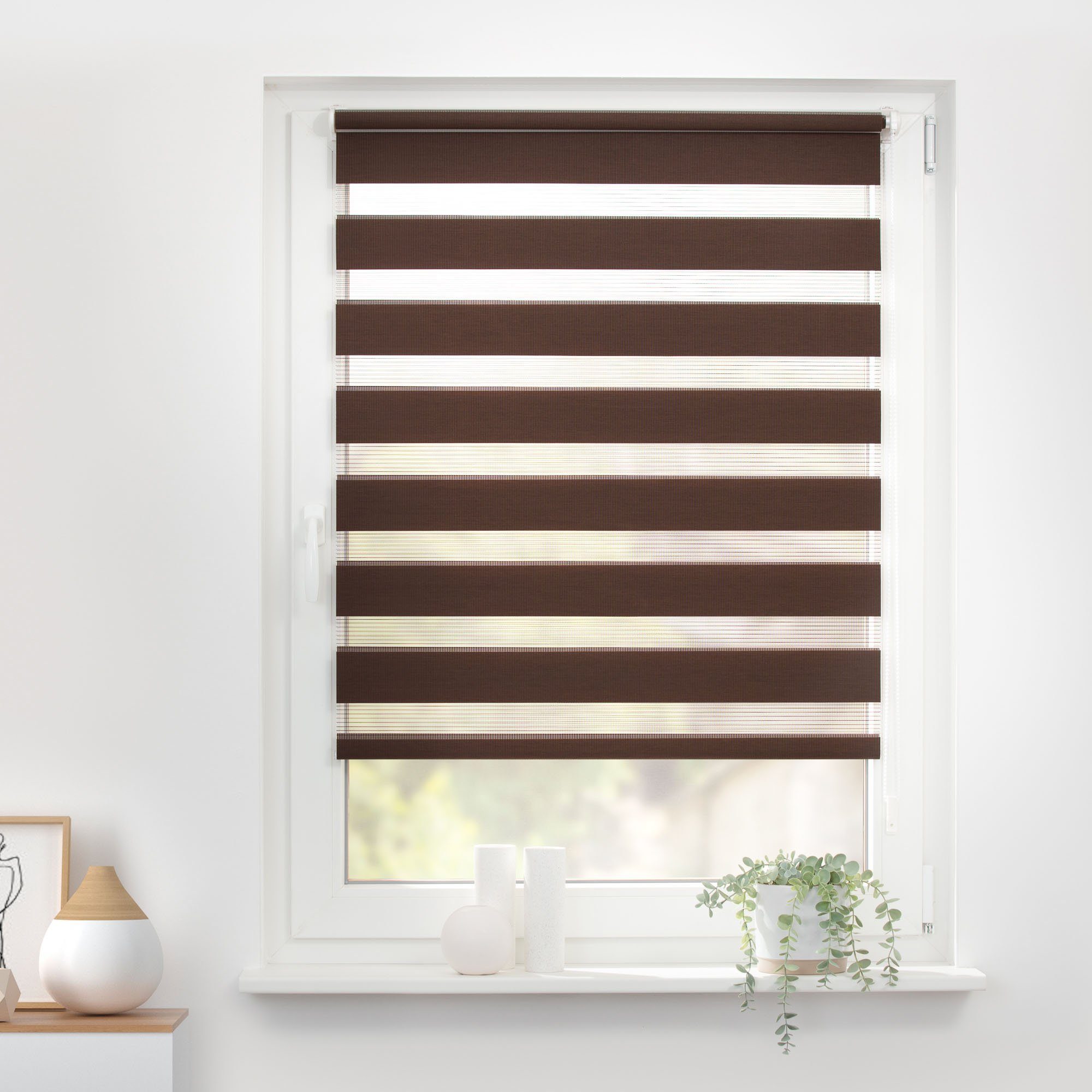 Doppelrollo Duo Rollo Klemmfix, LICHTBLICK ORIGINAL, Lichtschutz, ohne Bohren, freihängend, Klemmfix, Seitenzugrollo, Montage mit beiliegendem, verstellbarem Klemmträger