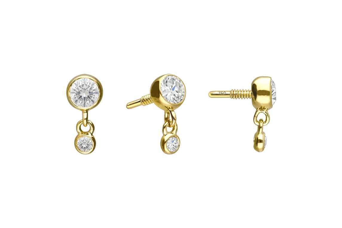 PIERCINGLINE Piercing-Set 18 Karat Gold Schraubaufsatz mit Außengewinde 2 DIAMANTEN (Schraub-Aufsätze, 1-tlg)