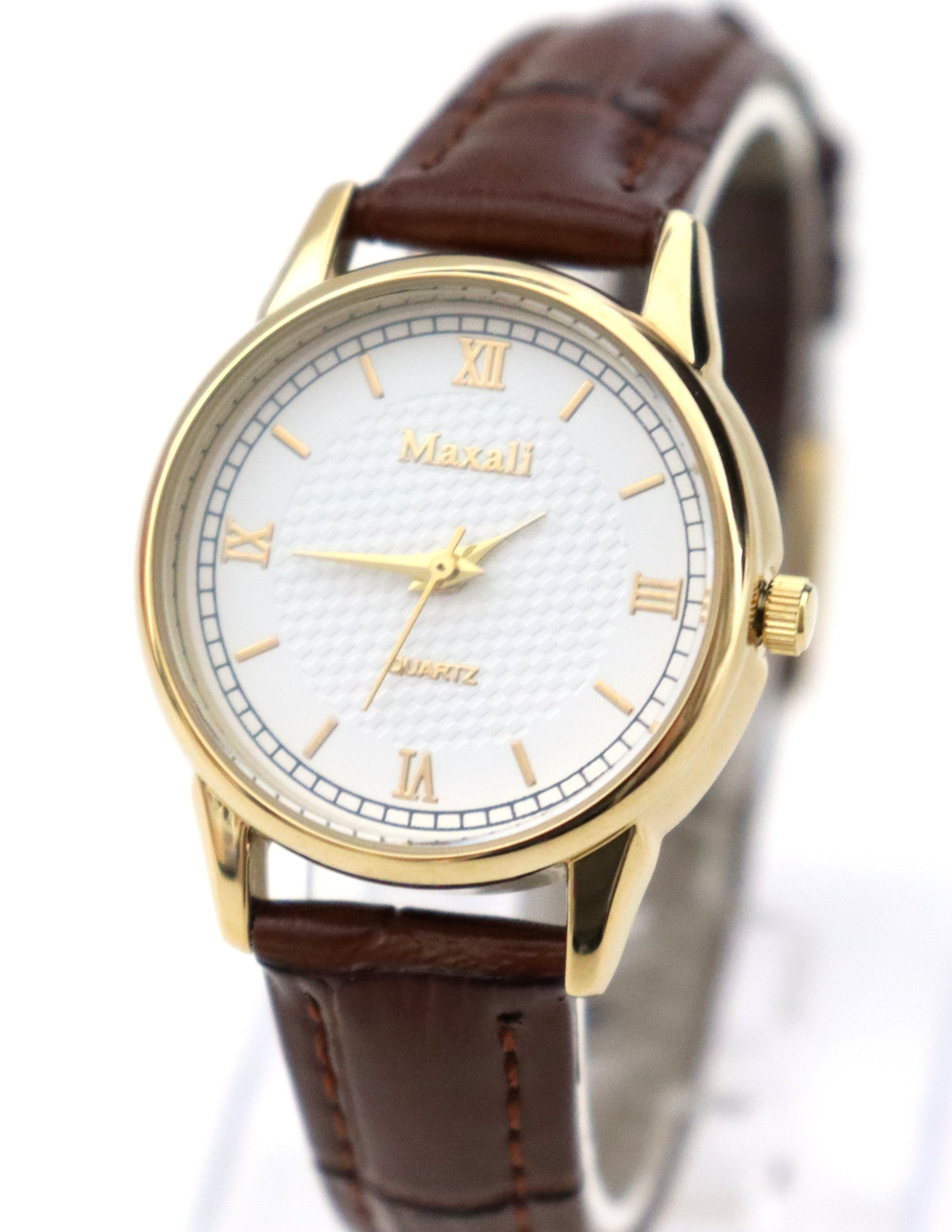 Rötting Design Quarzuhr Damenuhr aus der Collection Maxali - Lederarmband goldfarbenes Gehäuse Maxali, dunkelbraunes Lederarmband, goldfarbenes Gehäuse