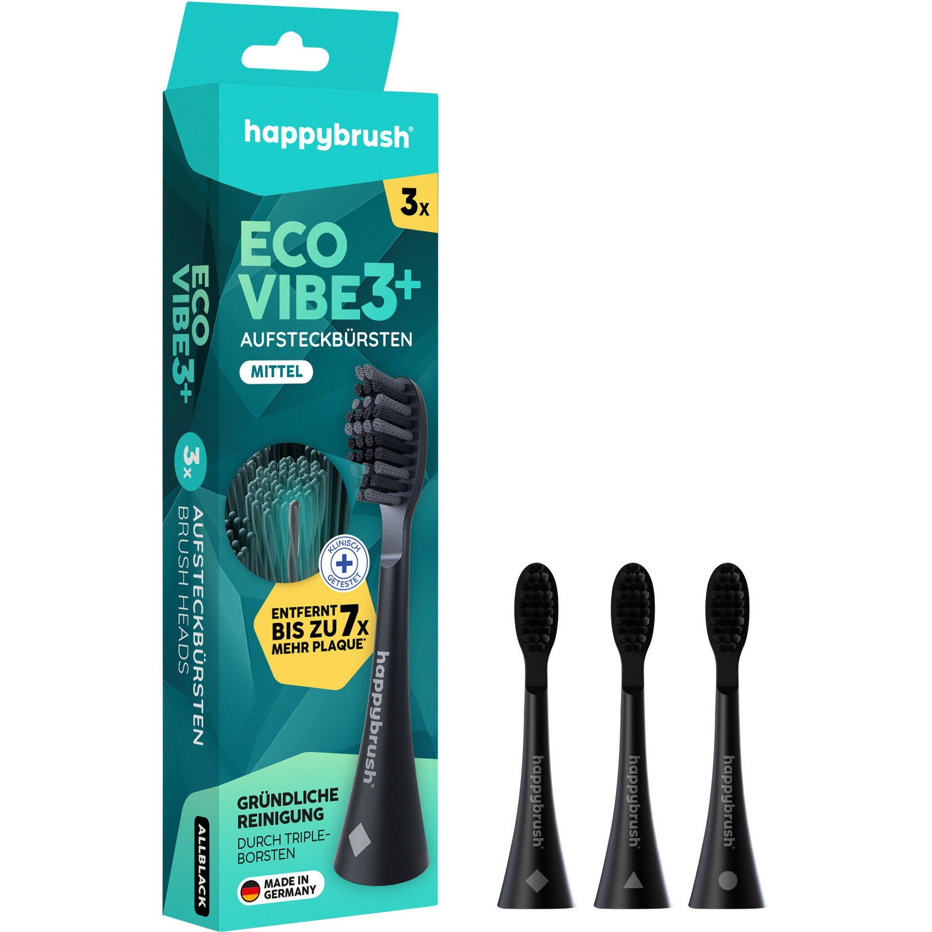 happybrush Aufsteckbürste Eco Vibe 3 Aufsteckbürsten