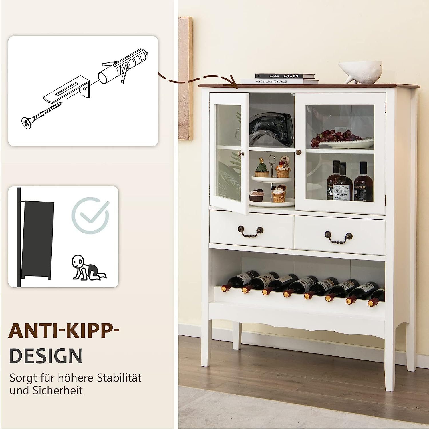 KOMFOTTEU Weinschrank Buffetschrank mit Glashalter