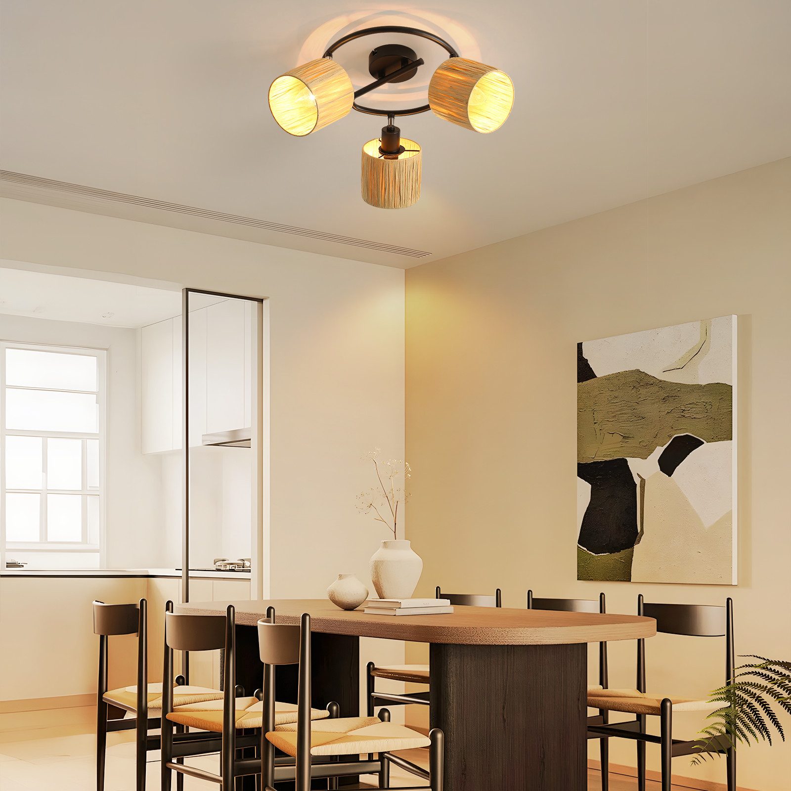 ZMH Deckenstrahler 2/3/4/5 Flammig E14 Schwarz Natürlich Deckenlampe Papier Wohnzimmer, ohne Leuchtmittel, 350°Schwenkbar Deckenspots für Schlafzimmer Flur – Bild 4 von 5