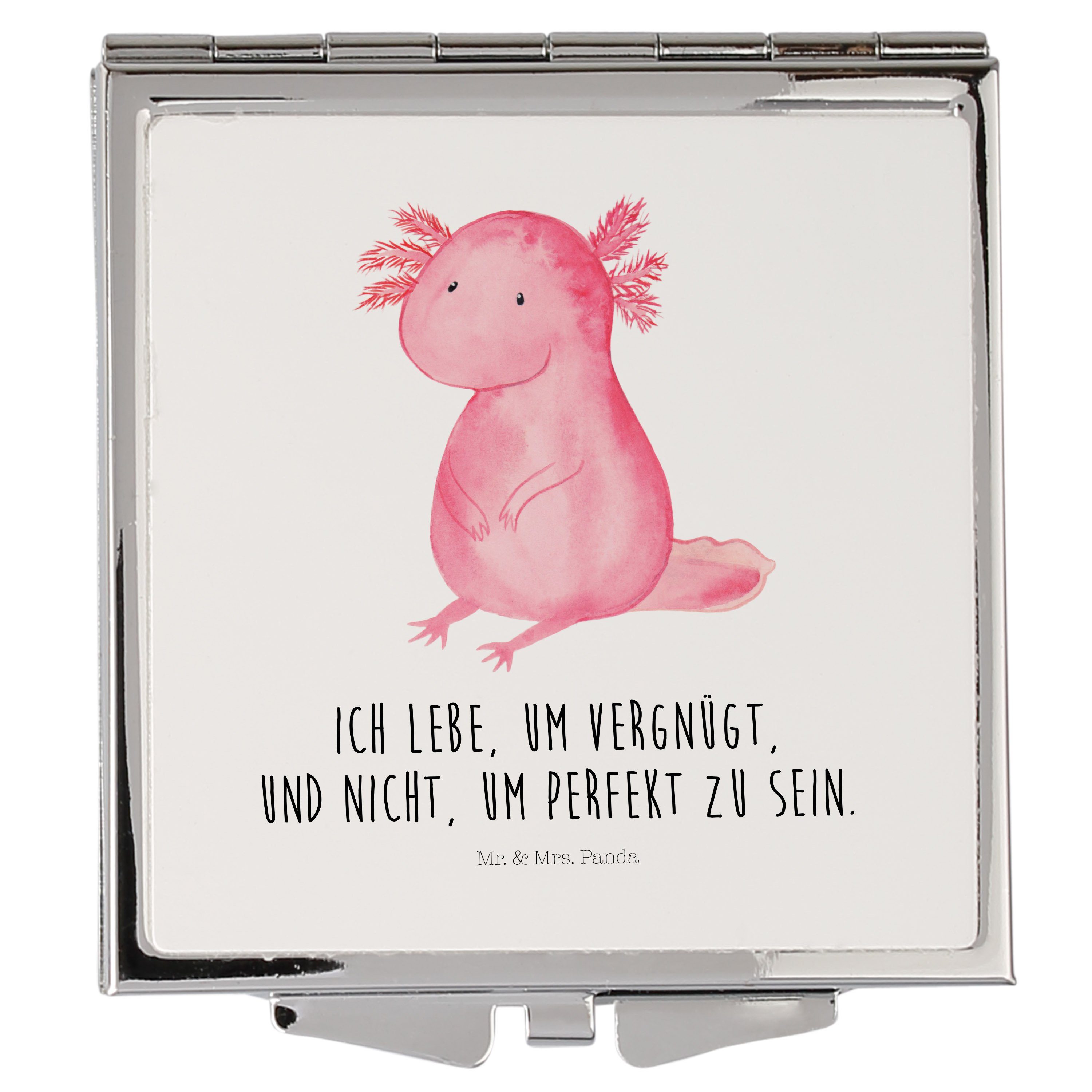 Mr. & Mrs. Panda Kosmetikspiegel Axolotl - Weiß - Geschenk, Quadrat, Spiegel, Liebe, Weisheit, fröhlic (1-St)