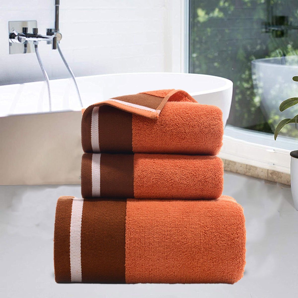 und Jormftte Handtuch Handtücher Set-2xHandtuch,1xBadetuch,saugfähig Orange zu Hause weich,für Set