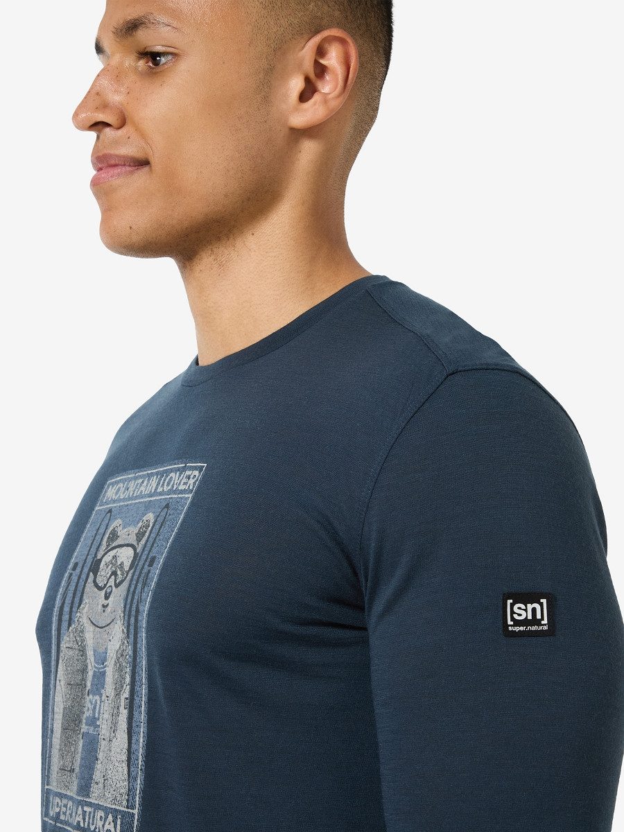 SUPER.NATURAL Langarmshirt für Herren, Merino M BEARSKI LS mit Ski-Motiv, atmungsaktiv