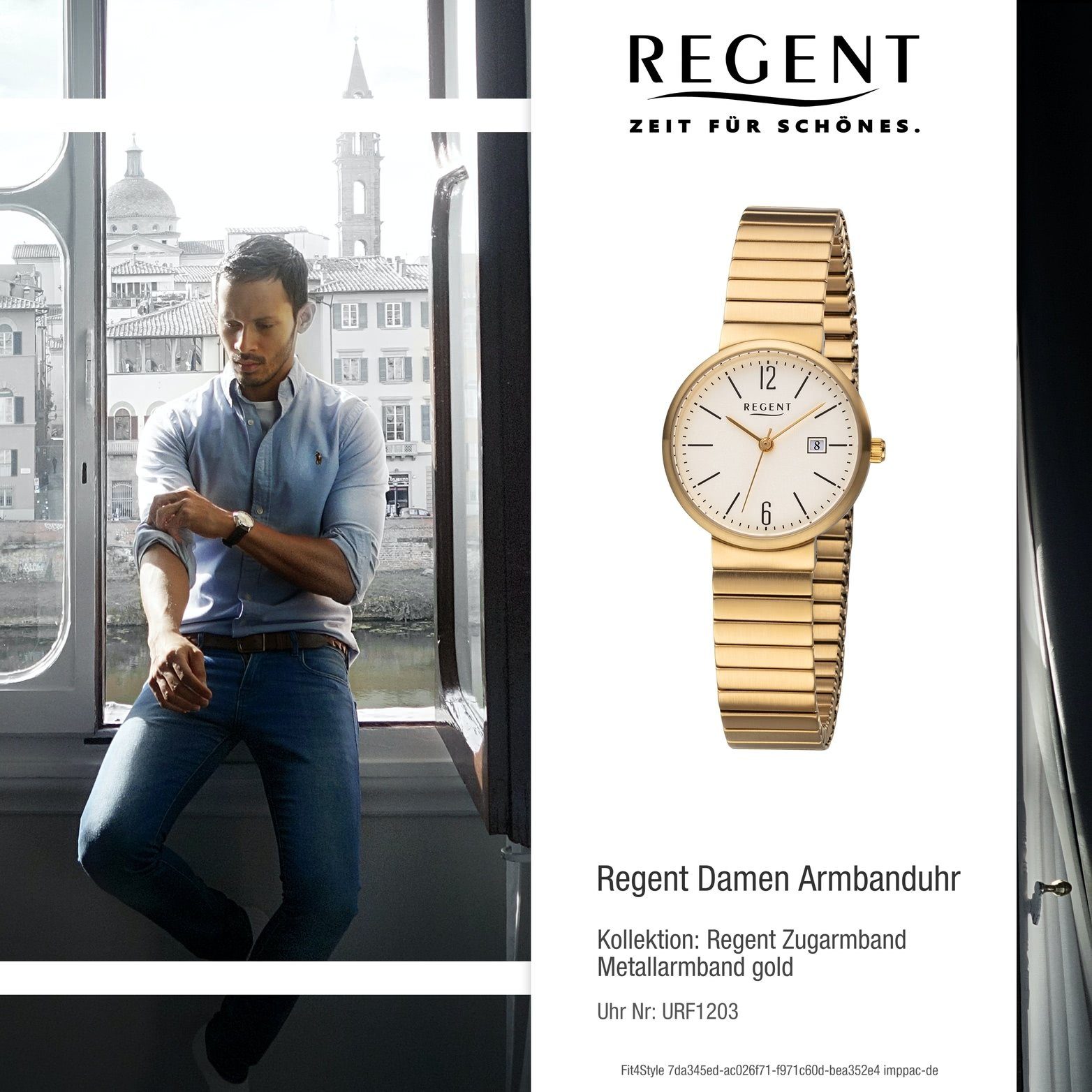 Regent Quarzuhr Regent Metall klein Gehäuse, 29mm) Metallarmband gold, Analog, Uhr (ca. Damen Damenuhr rundes F-1203