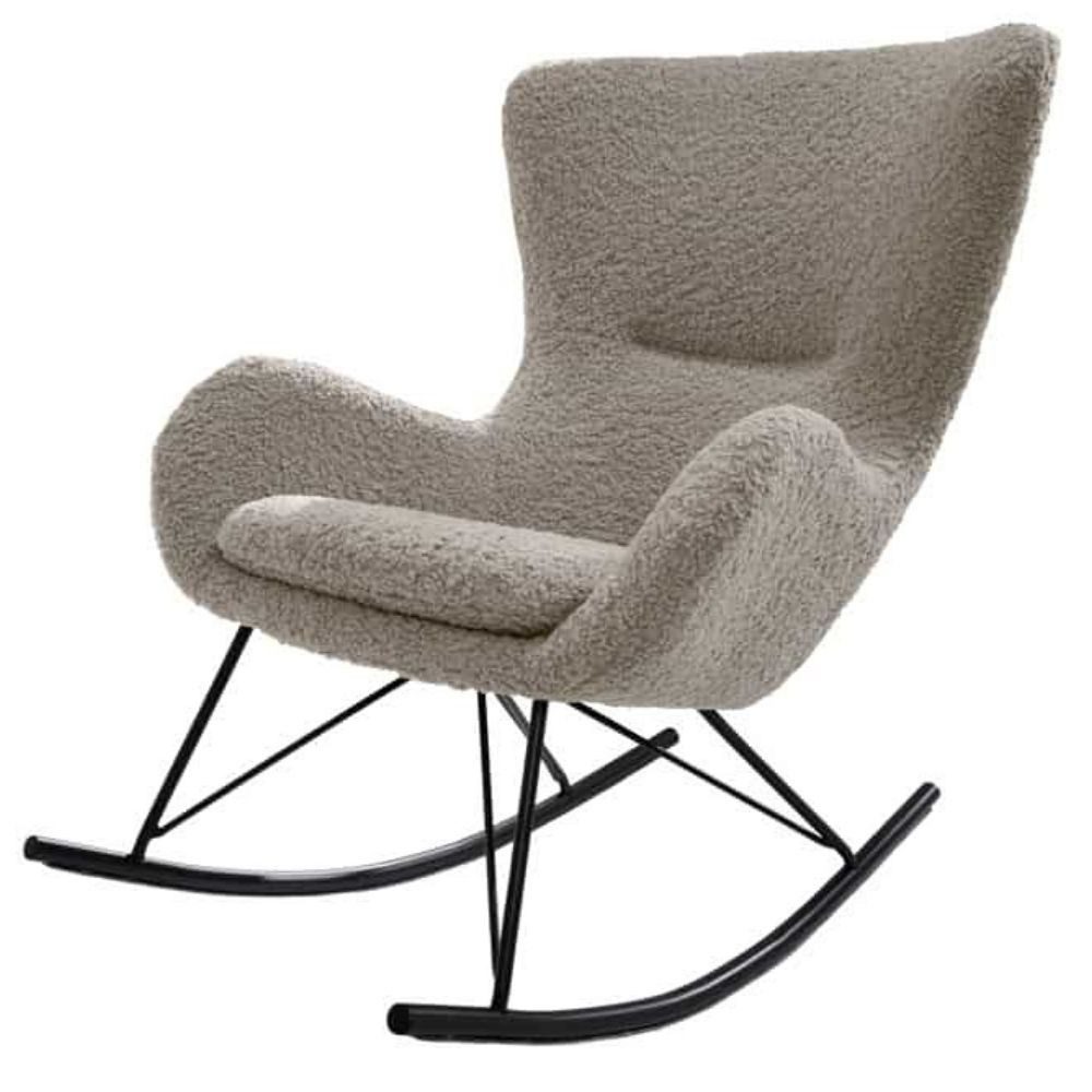 LebensWohnArt Stuhl Bequemer Schaukelstuhl HYGGE champagner greige Bouclé Sessel