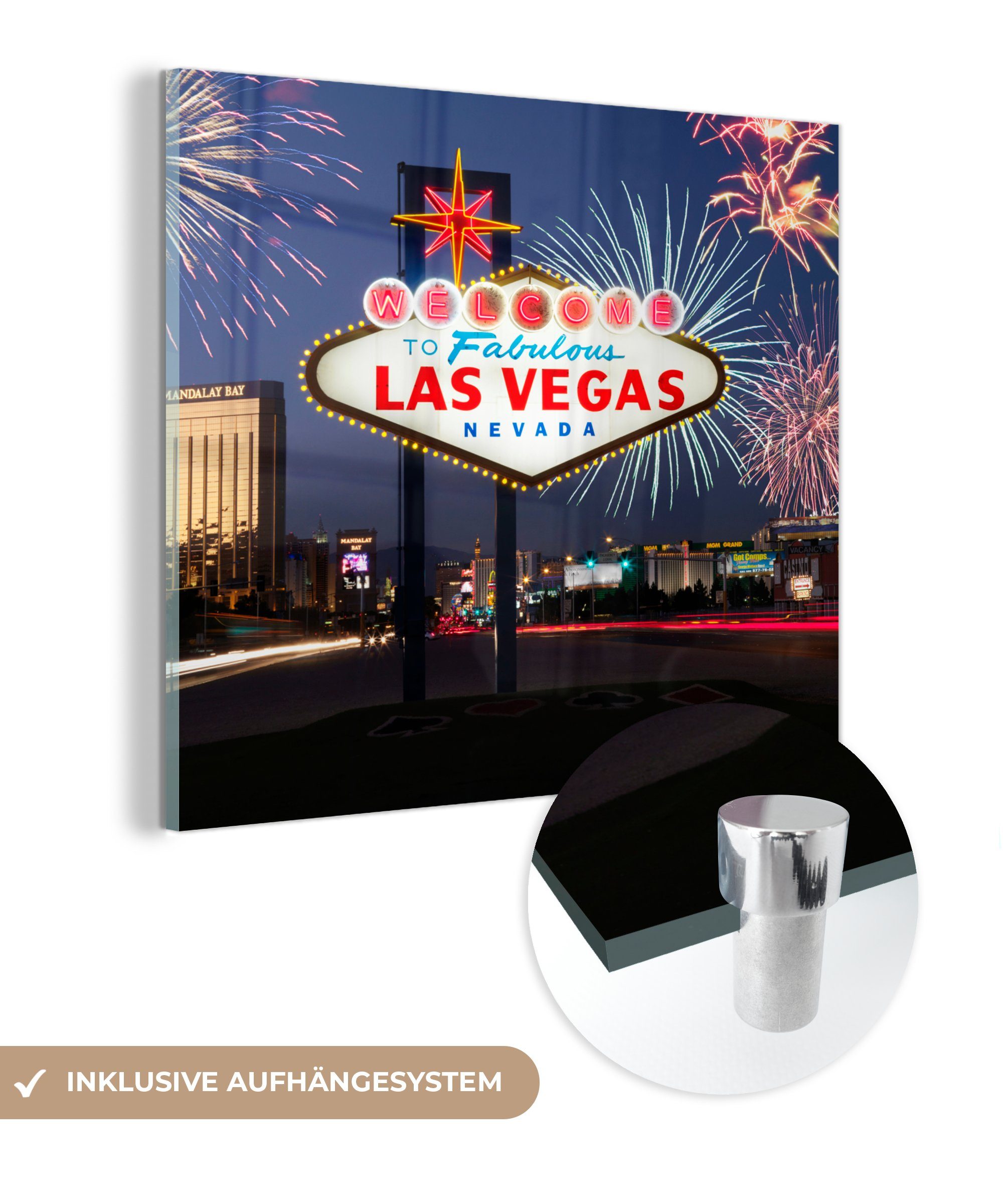 MuchoWow Acrylglasbild Willkommensschild Las Vegas - Vereinigte Staaten, (1 St), Glasbilder - Bilder auf Glas Wandbild - Foto auf Glas - Wanddekoration