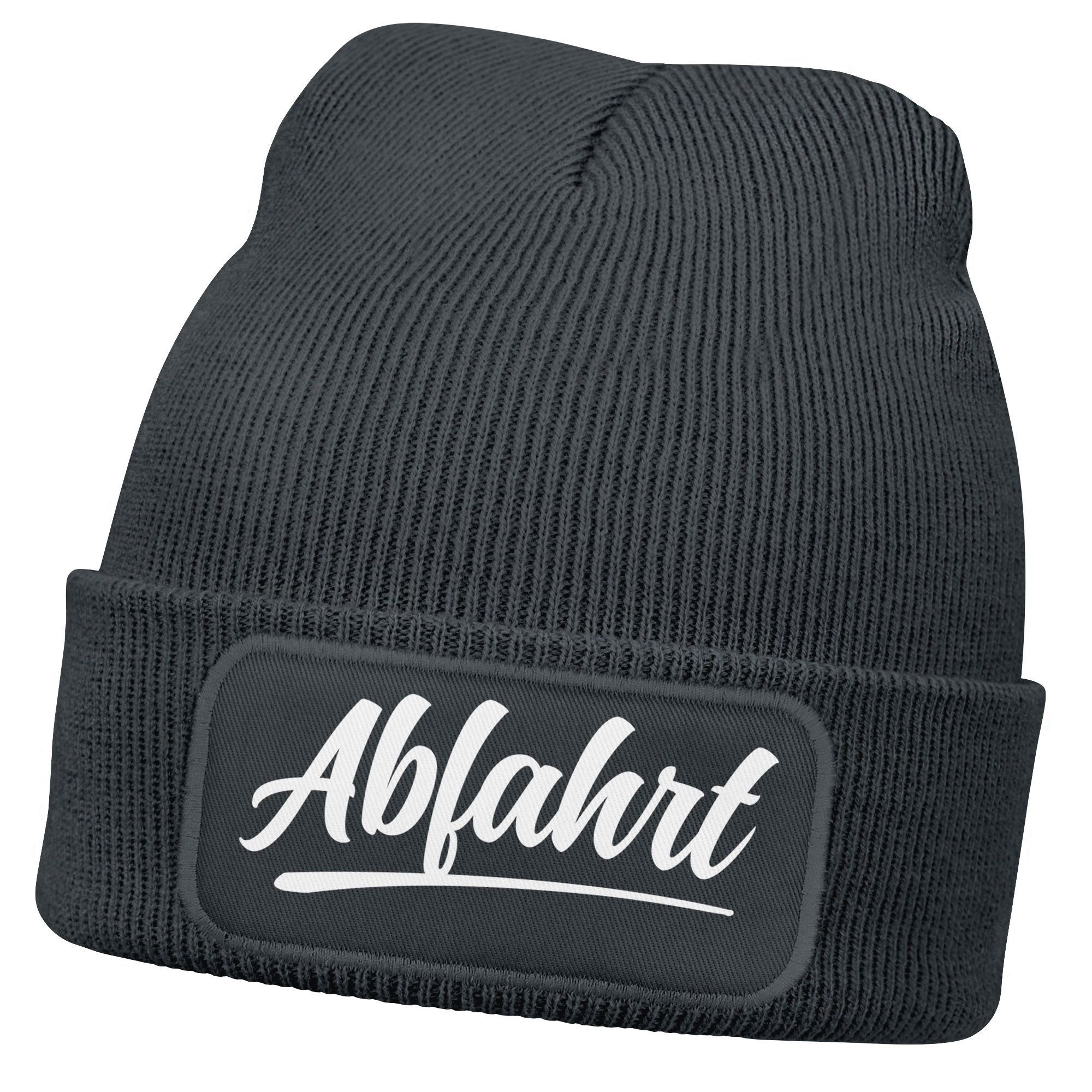 Strickmütze Herren Beanie mit Patch Strickmütze mit Spruch Aufdruck Abfahrt