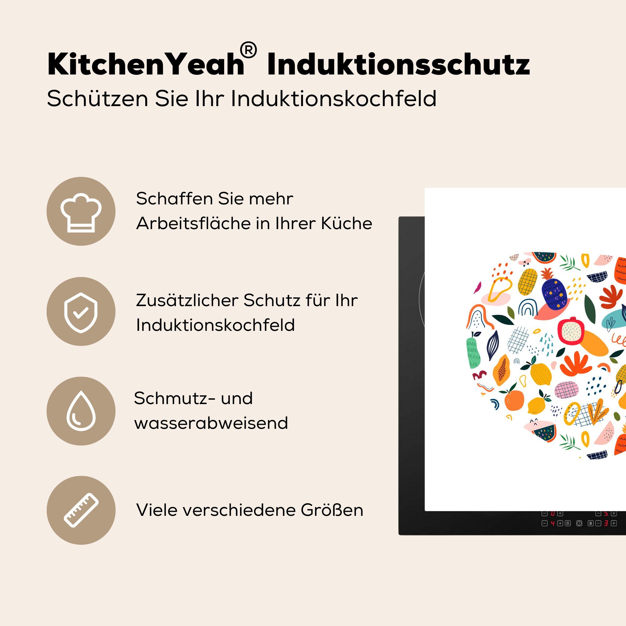 - Arbeitsplatte - Herdblende-/Abdeckplatte Vinyl, für Obst Pflanzen Banane - cm, Ananas Weiß, tlg), (1 78x78 küche - Ceranfeldabdeckung, MuchoWow