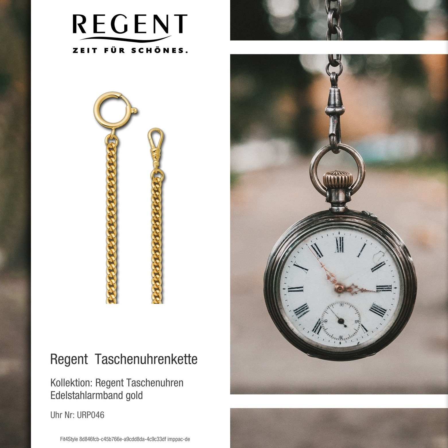 Herren Uhren Regent Kettenuhr URP046 Regent 5mm Taschenuhren-Kette P-46, (Analoguhr), Herren Taschenuhrkette, Edelstahl goldfarb