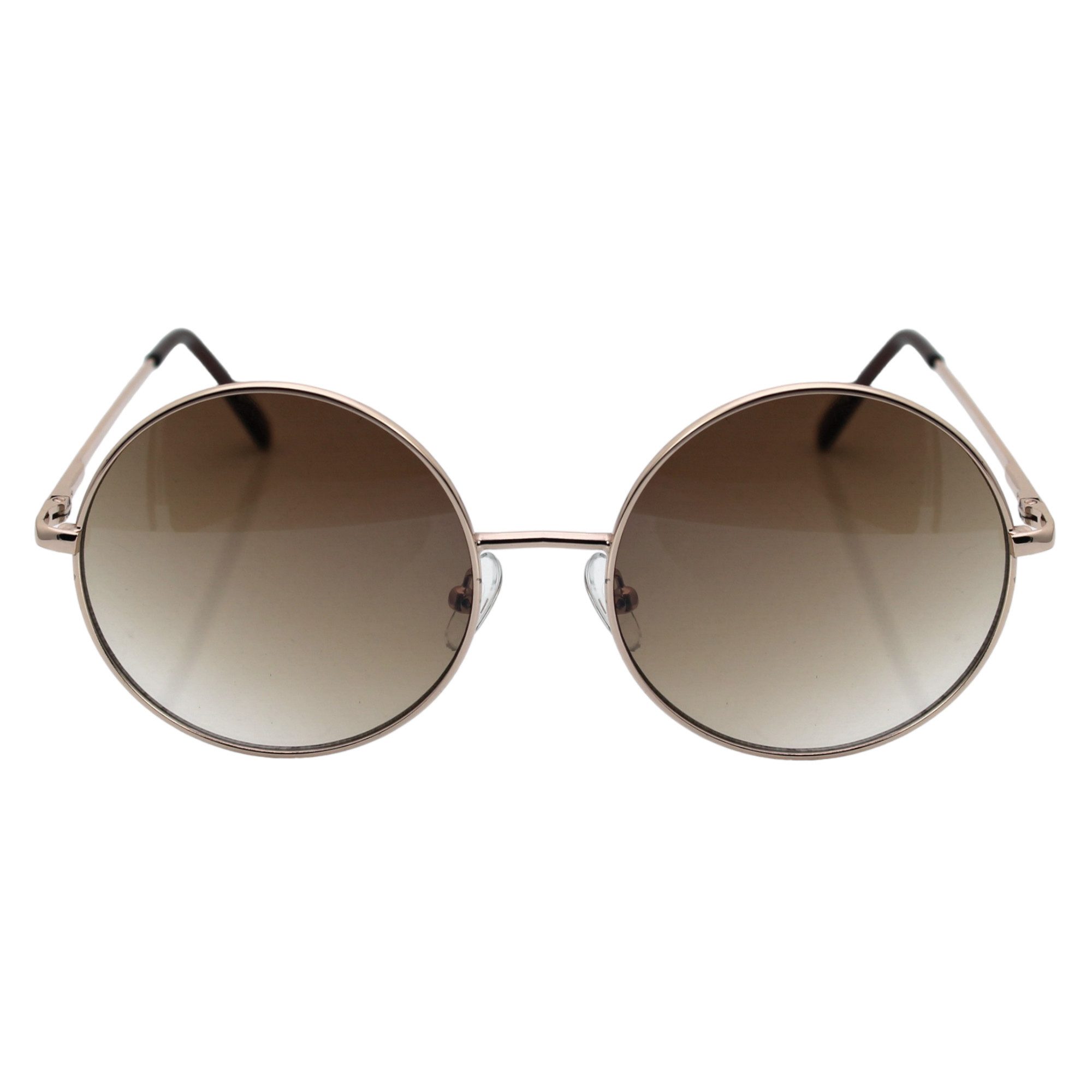 Rennec Sonnenbrille Damen Nickelbrille Groß Hippie Style mit Brillenbeutel Runde Brille mit verlaufsgetönten UV400 Gläsern