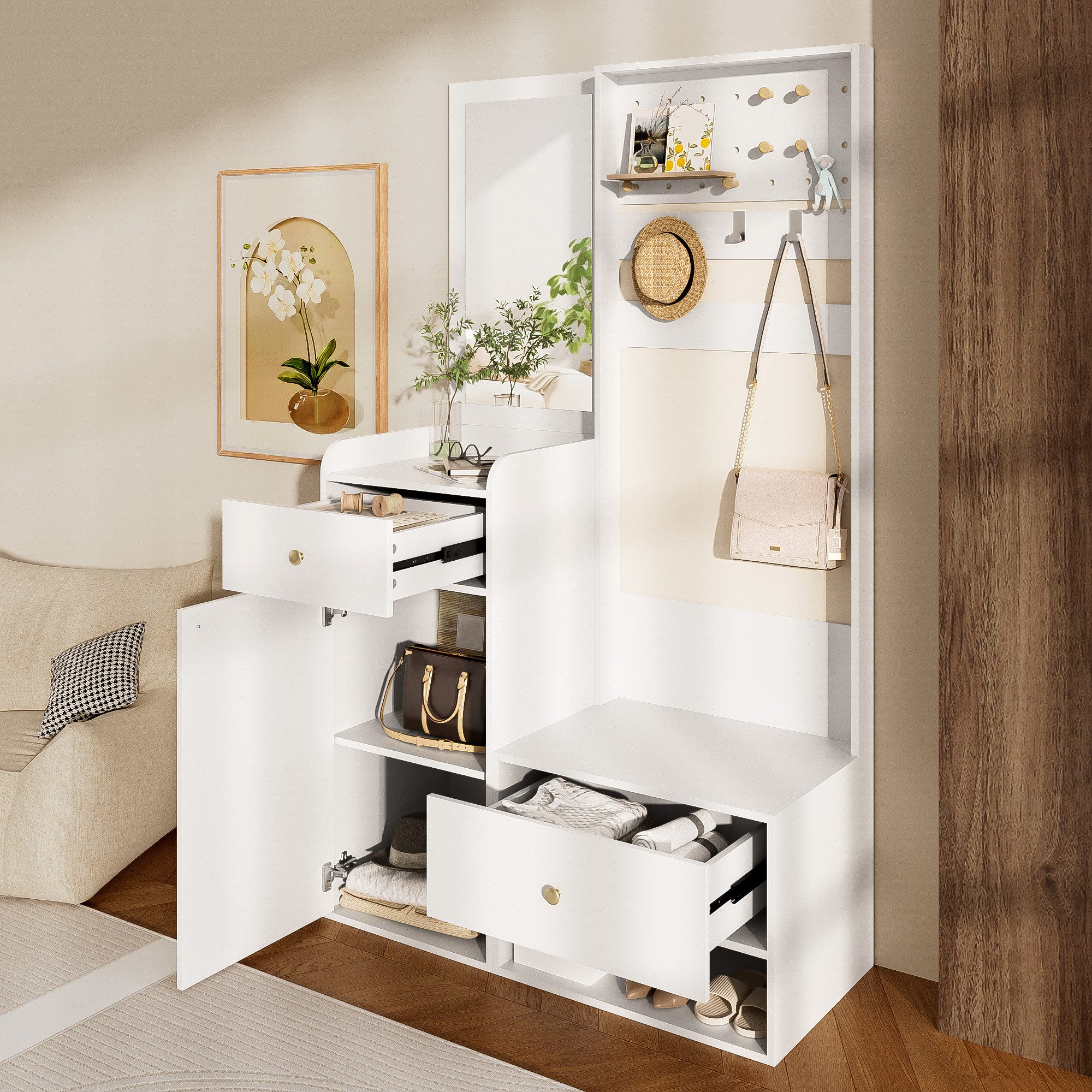 Merax Garderoben-Set Garderobenschrank Kompaktgarderobe mit Spiegel, günstig online kaufen