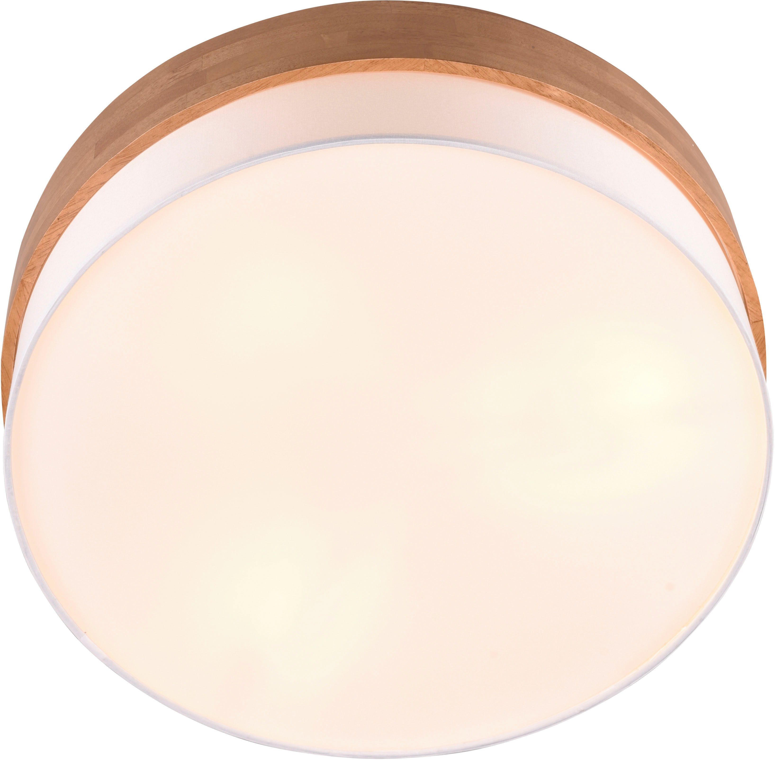 TRIO Leuchten Deckenleuchte Seasons, ohne Leuchtmittel, warmweiß - kaltweiß, Deckenlampe Holz mit Stoffschirm Ø50cm exkl 3xE27 max 40W