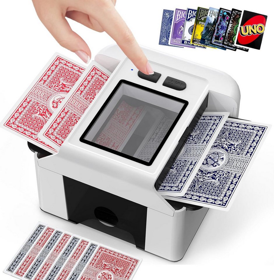 AKKEE Spiel Kartenmischmaschine Elektrische mit 2000 mAh Akku für 2 Decks, Kartenspiel, Automatisches Mischen und Manuelles Mischen