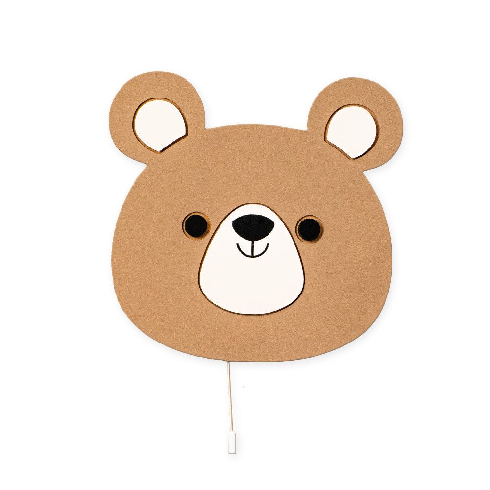 COZYCOLLECTIONS LED Wandleuchte Handbemaltes LED-Wandnachtlicht „Bär in Holzoptik, LED, Warmweiß, Montessori: ruhige Farben, klare Form, sanftes Licht