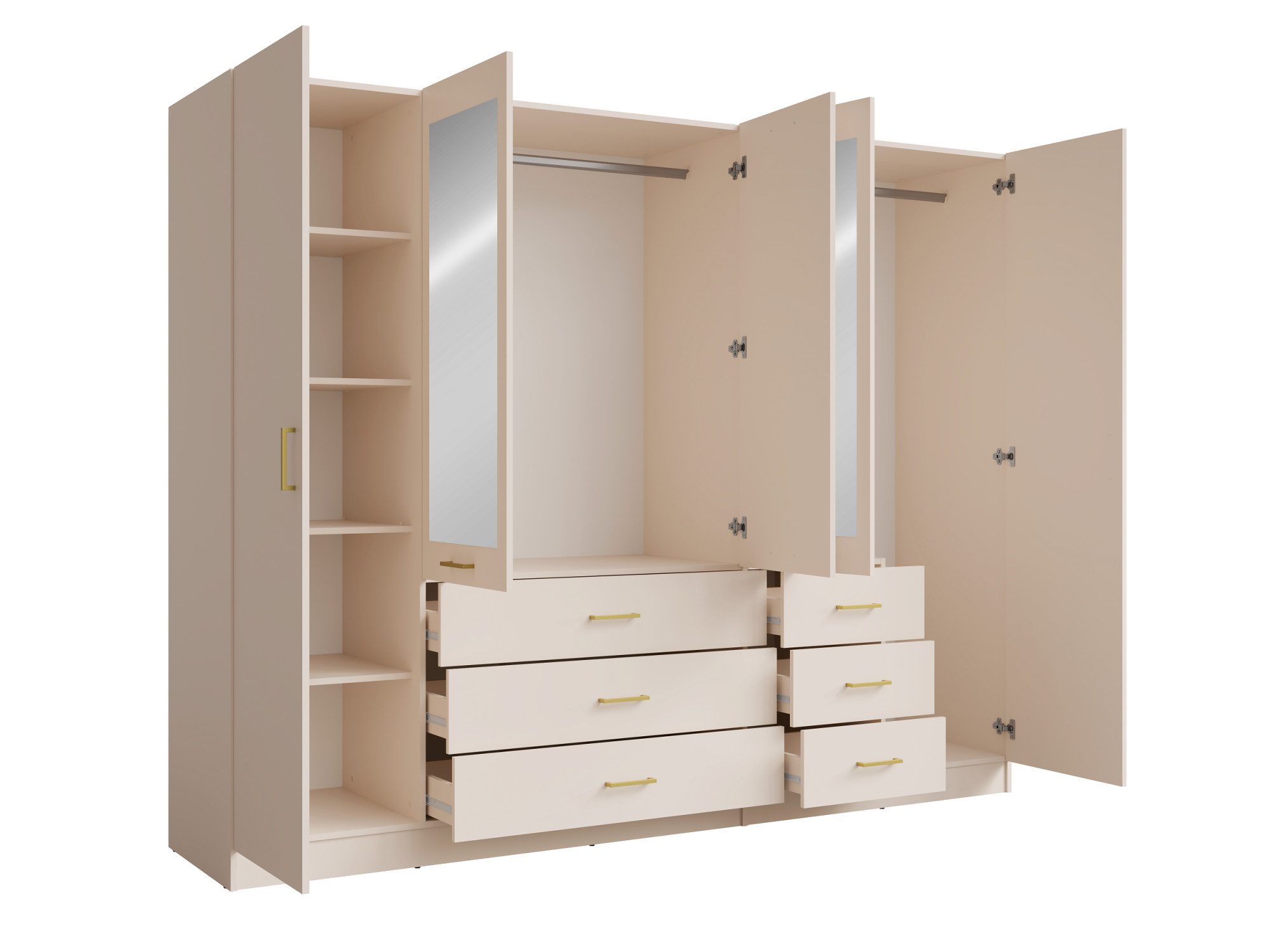 OTTO home Kleiderschrank Kleiderschrank mit 5 Türen, goldenen Griffen, Maße B/H/T 250/200/58 cm – Bild 5 von 5