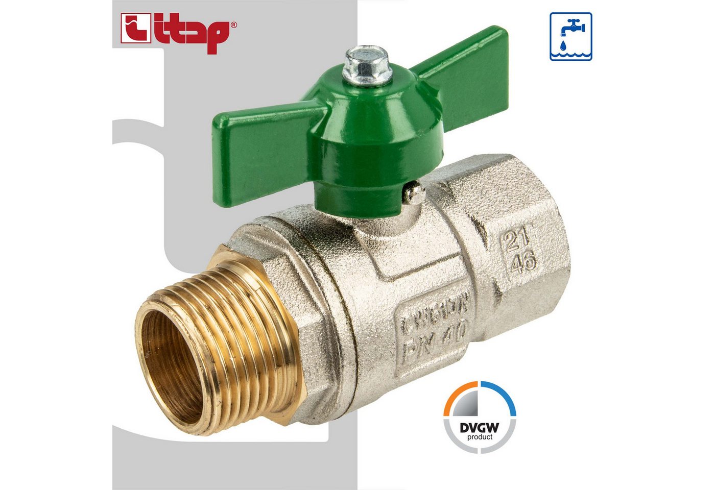 Thumbnail - ITAP s.p.a. Kugelhahn Trinkwasser-Kugelhahn GREEN Typ 379 - mit IG x AG, Zulassungen: DVGW für Trinkwasser