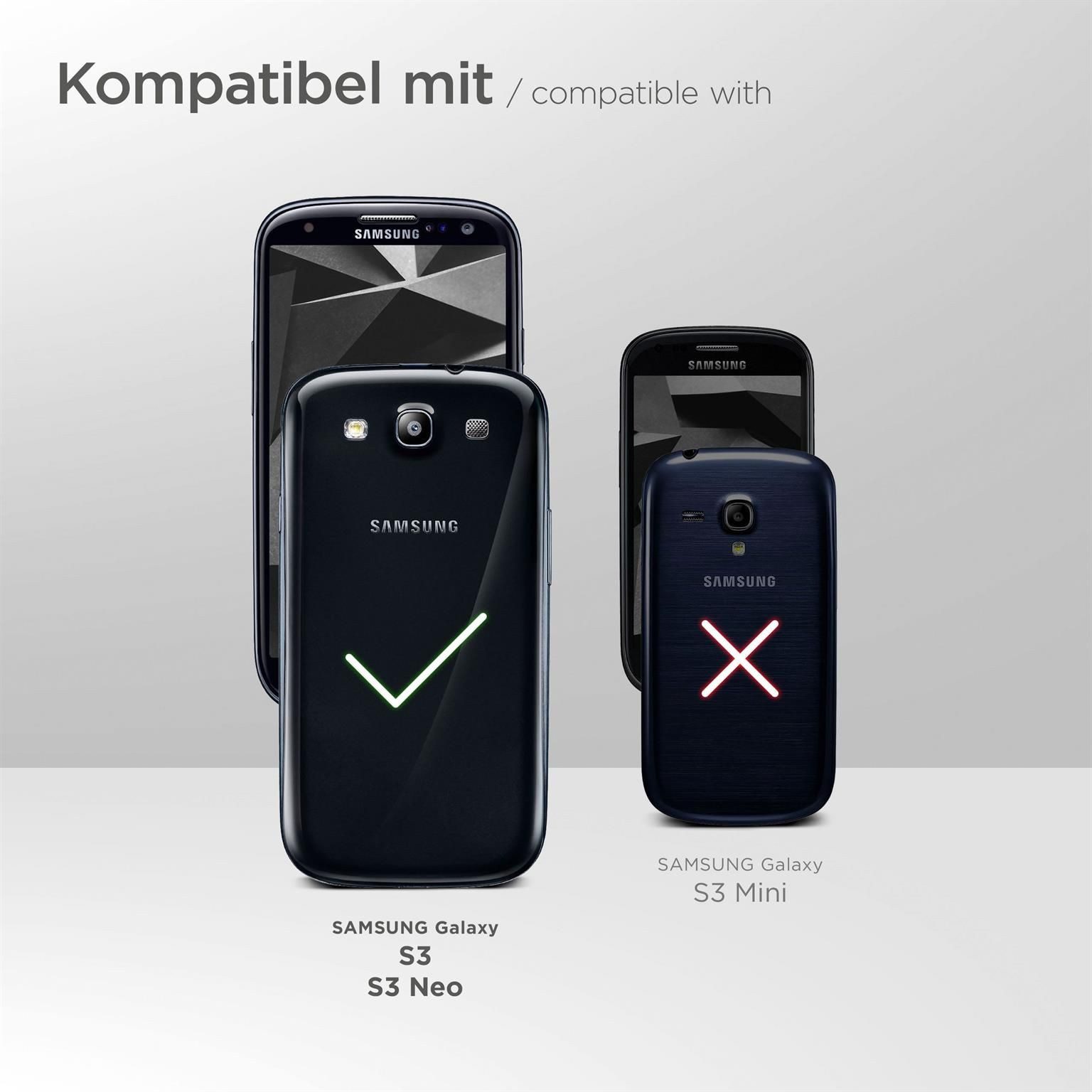 moex Handyhülle für Samsung Galaxy S3 Hülle Klappbar Book Case Blau 4,8 Zoll, Klapphülle Kartenfach Flip Cover Handytasche Leder Optik Schutzhülle