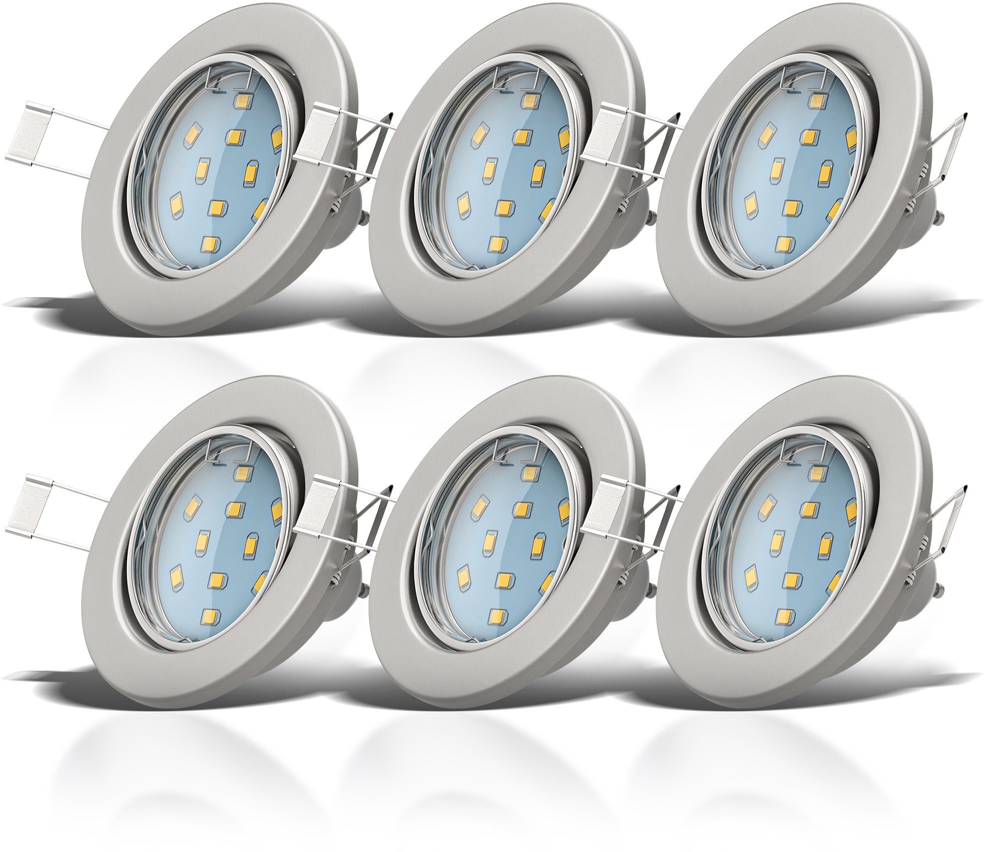 B.K.Licht LED Einbauleuchte Hila, Leuchtmittel wechselbar, Warmweiß, LED Einbaustrahler schwenkbar inkl. 3W 250 Lumen GU10 3.000K 6er SET