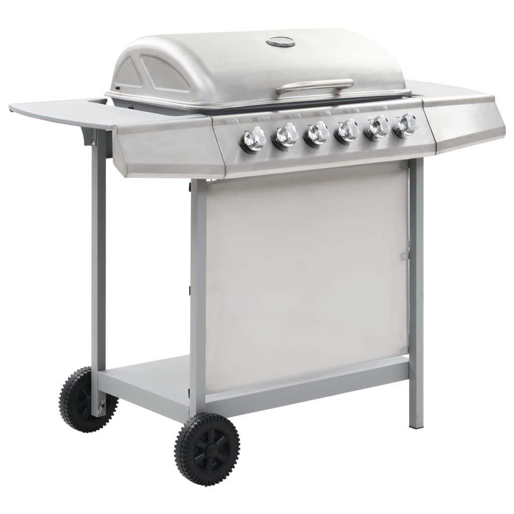 vidaXL Gasgrill Gasgrill mit 6 Flammen Edelstahl Silbern