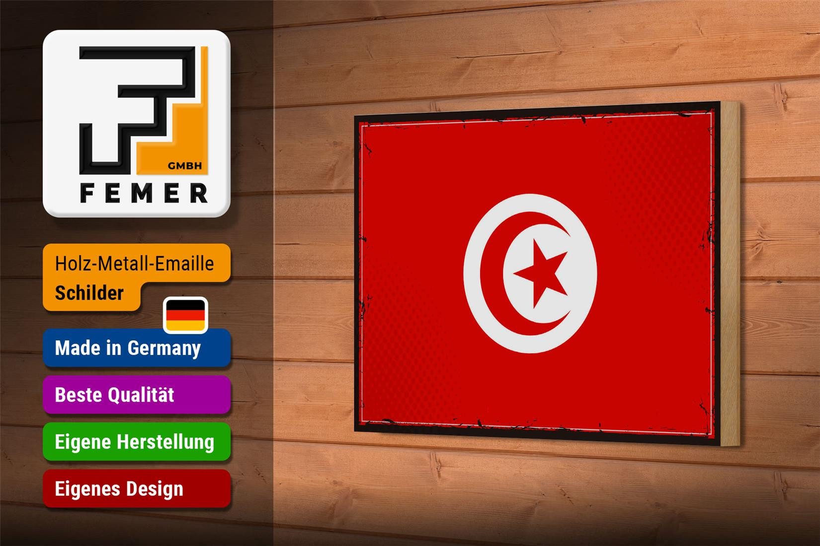 Femer GmbH Holzbild Flagge Tunesiens 18x12 cm Retro Flag of Tunisia, Flaggen (1 St), Glatte Holzfaserplatte (MDF), vorn beschichtet