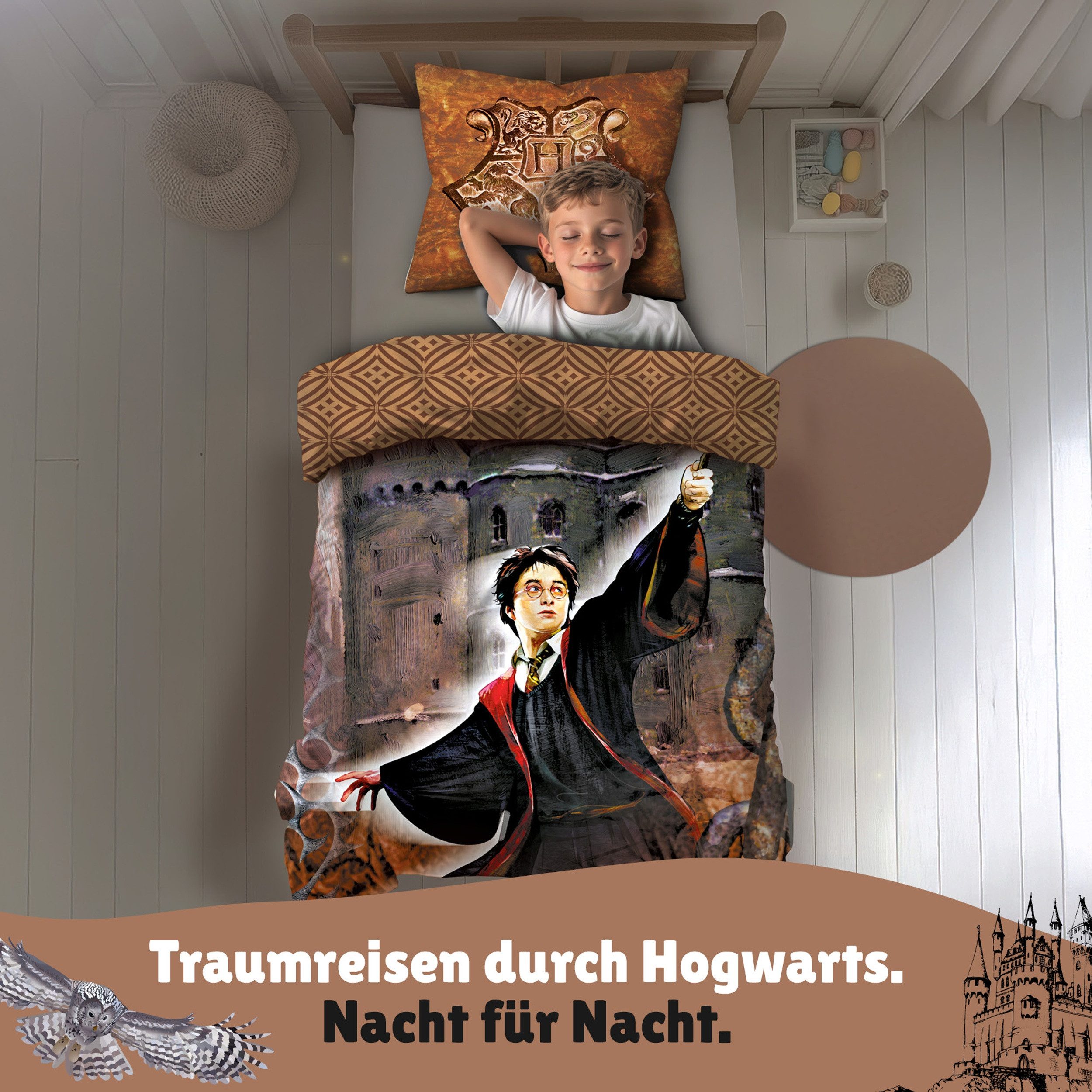 Familando Kinderbettwäsche Harry Potter 135x200 80x80 cm Fleece-Bettwäsche mit Reißverschluss, Microfaser-Flanell, 2 teilig, extra flauschig und weich, mit Wendemotiv