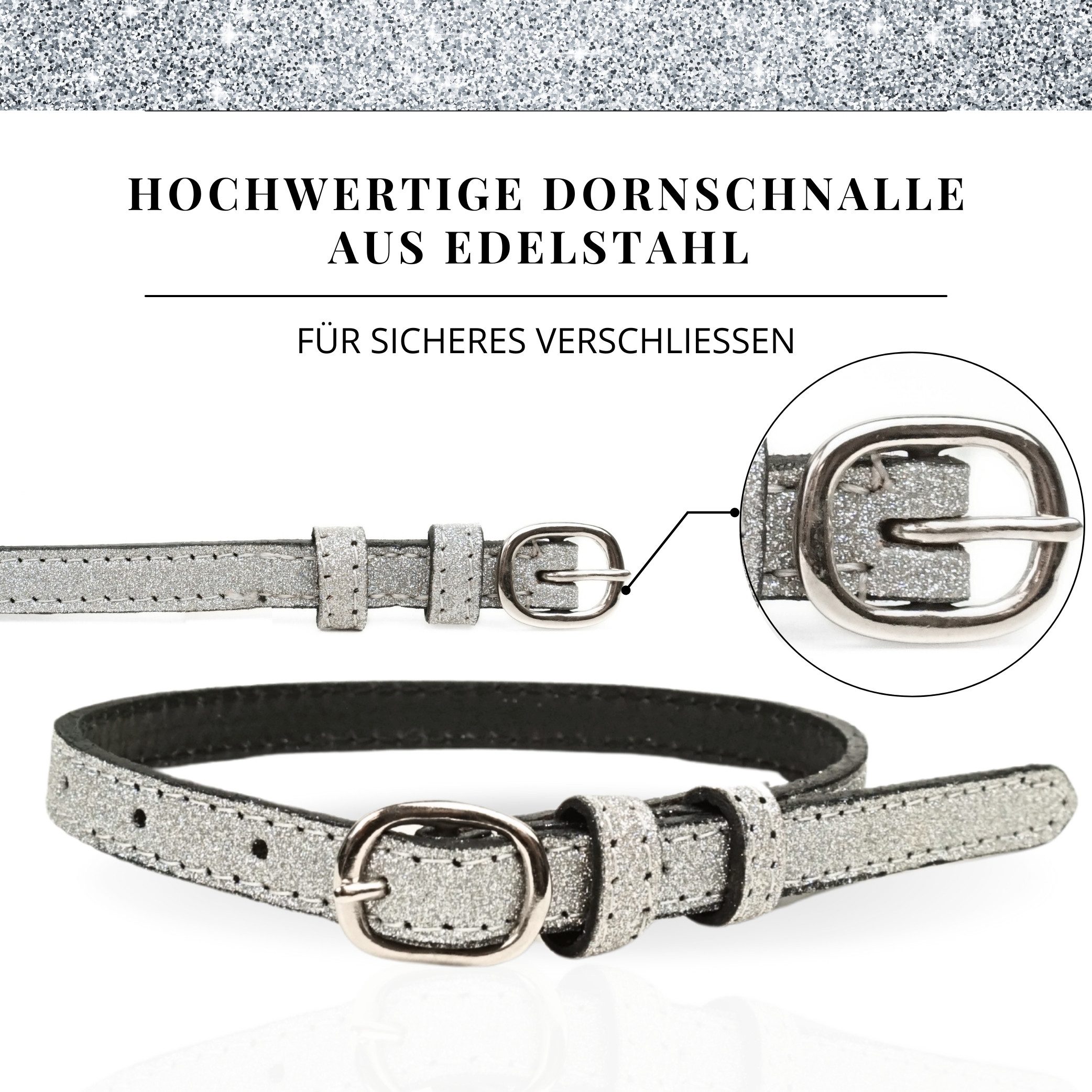 Pferdelinis Sporenriemen Leder mit Glitzer 2 Stück, größenverstellbar Reitstiefel aus hochwertigem Leder