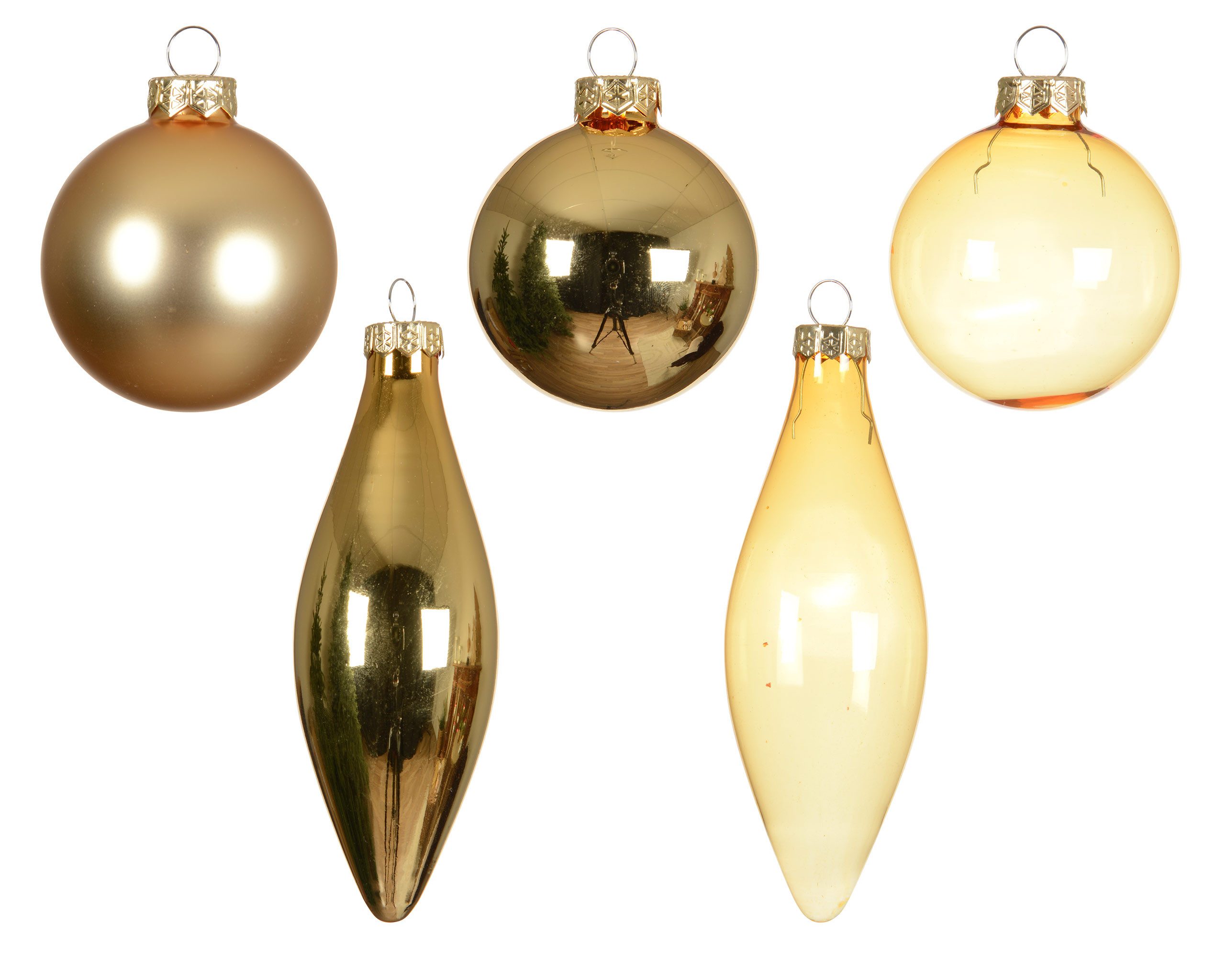 Kaemingk Weihnachtsbaumkugel, Weihnachtskugeln Glas 6-11,7cm 10er Set - Hellgold